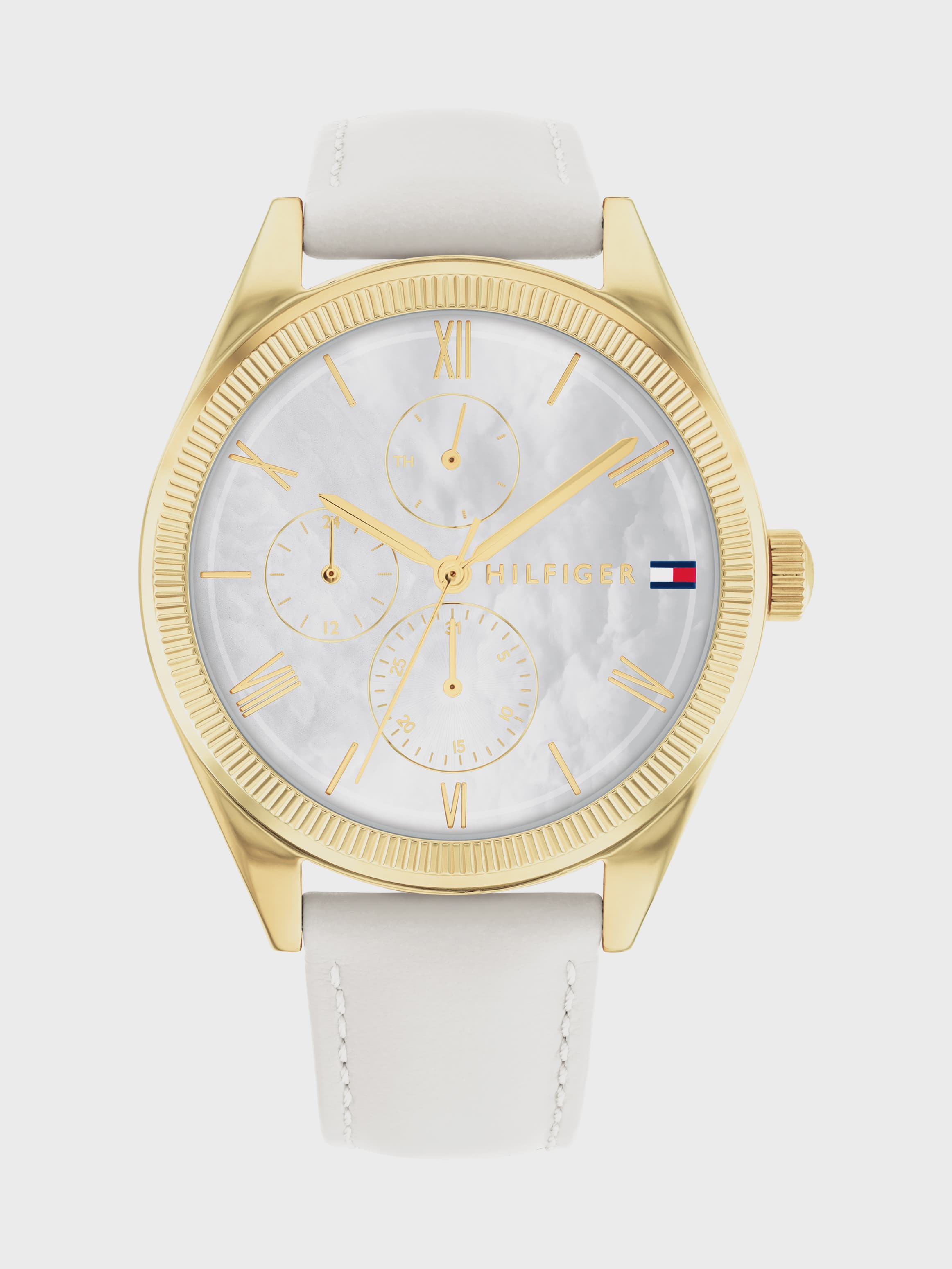 Multifunction Dial Leather Strap Watch
