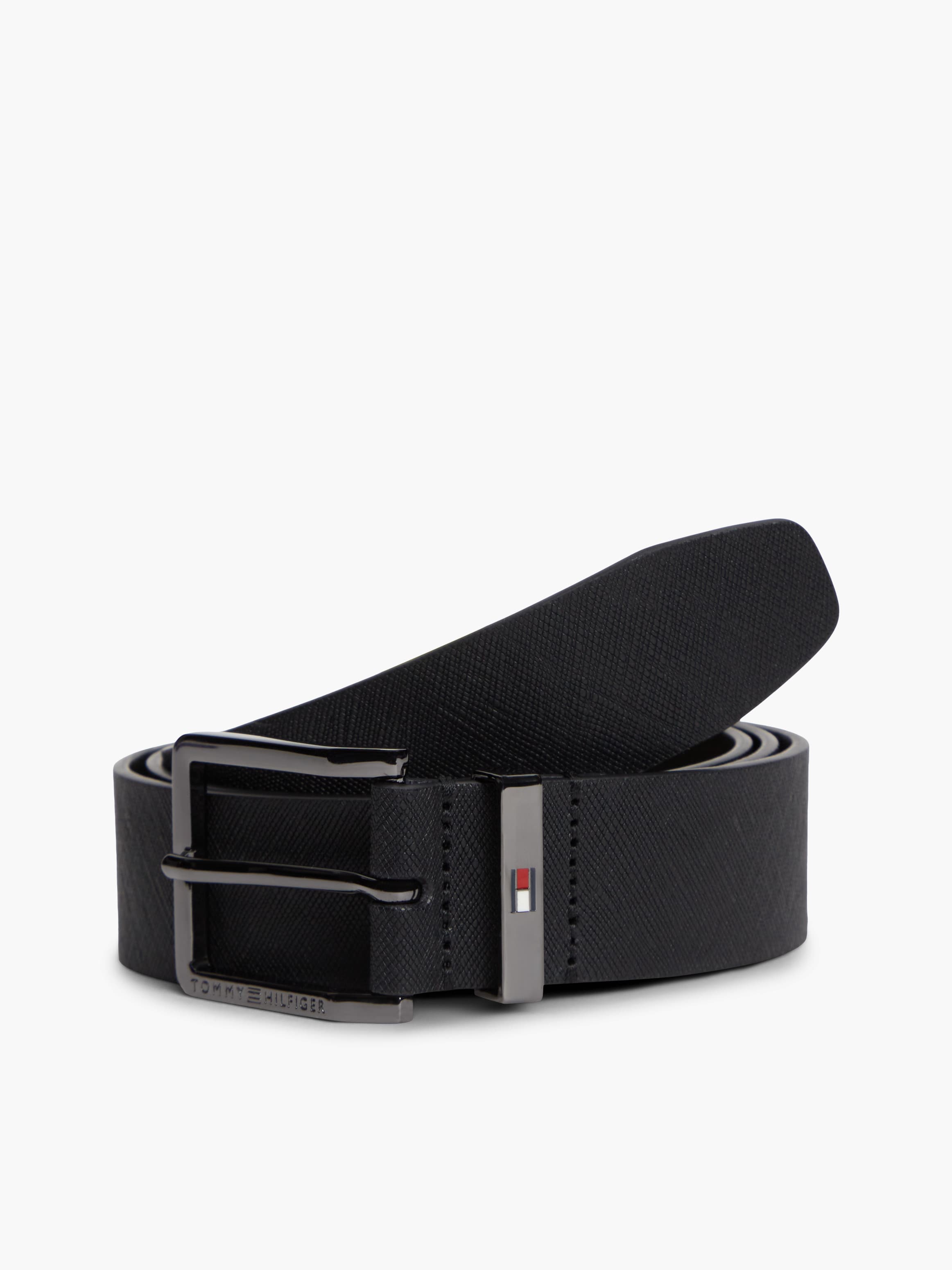 Leather Logo Square Buckle Textured Belt