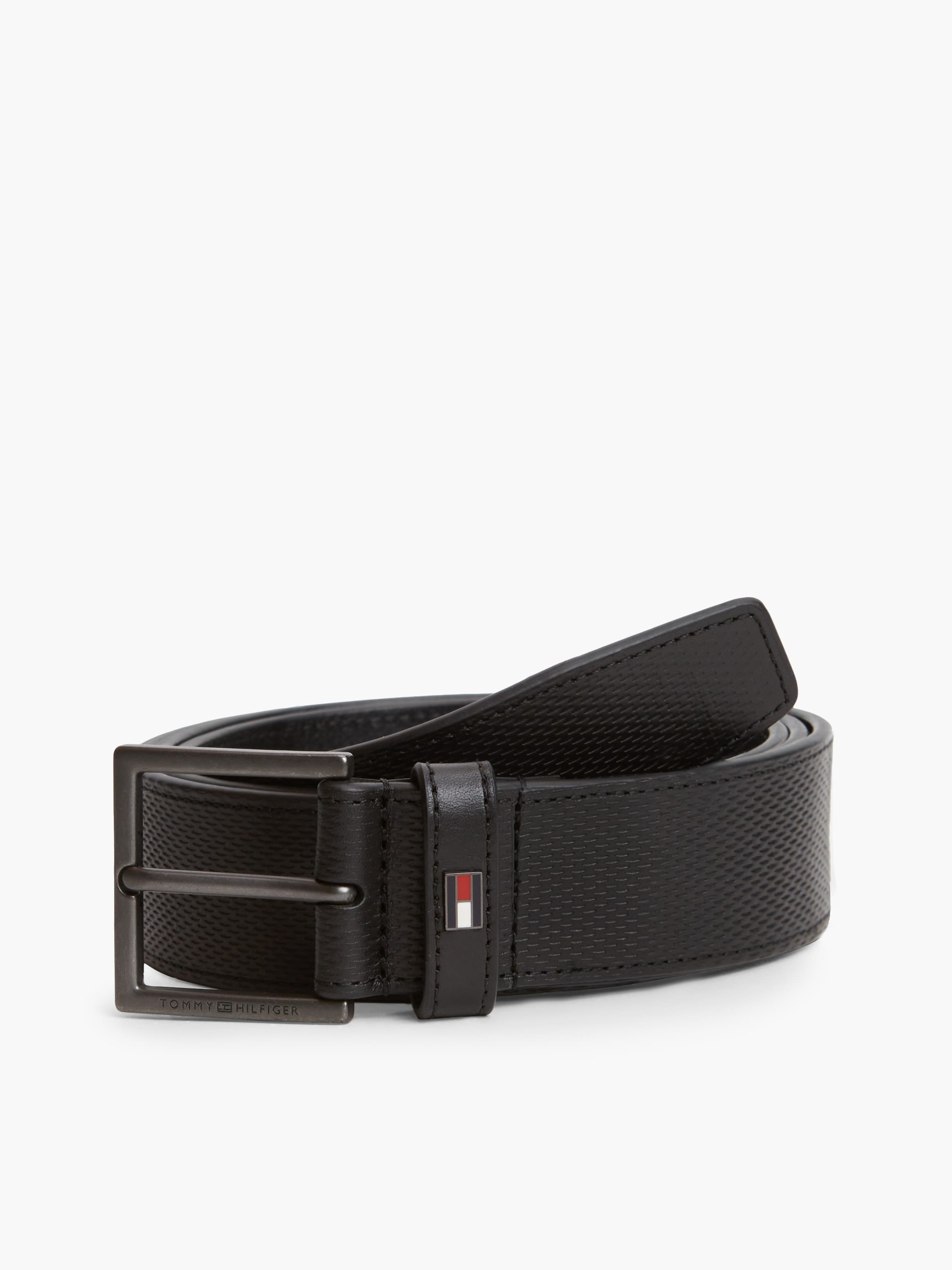 Leather Tonal Square Buckle Textured Belt