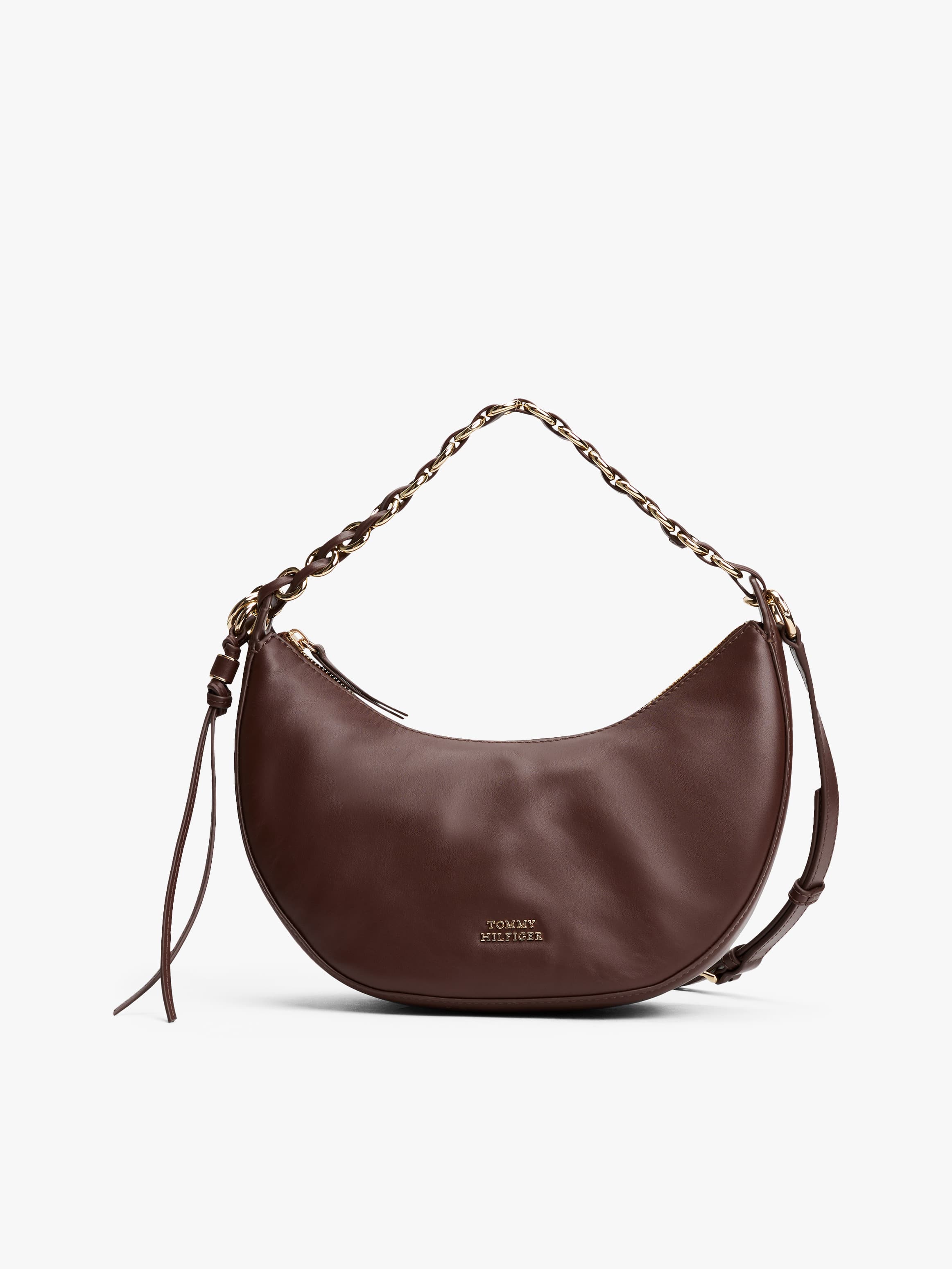 Logo Leather Crescent Crossbody Bag
