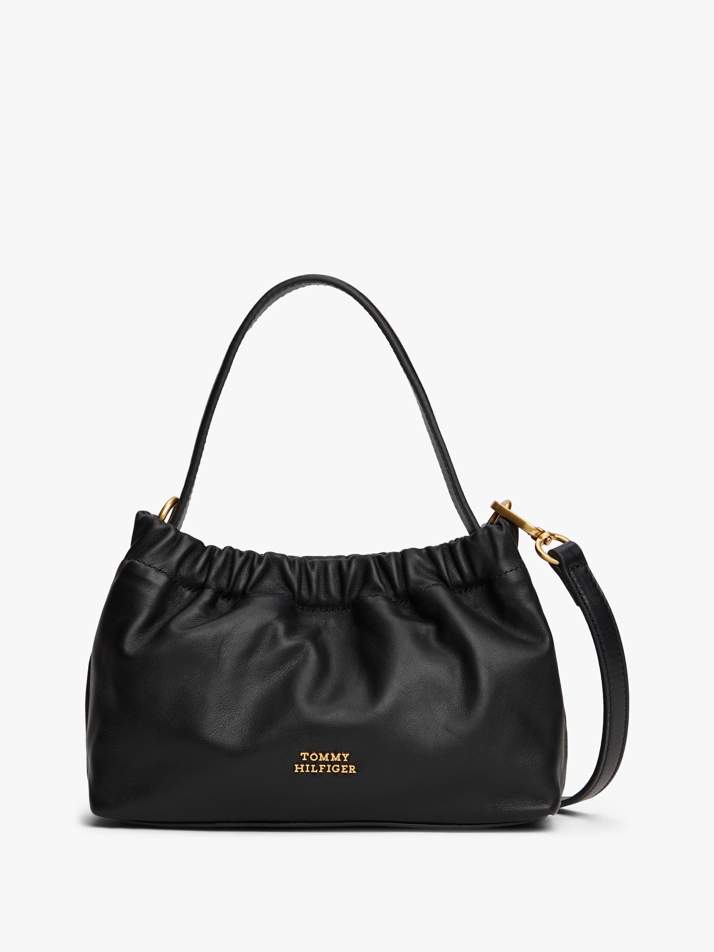 Soft Leather Logo Plaque Shoulder Bag