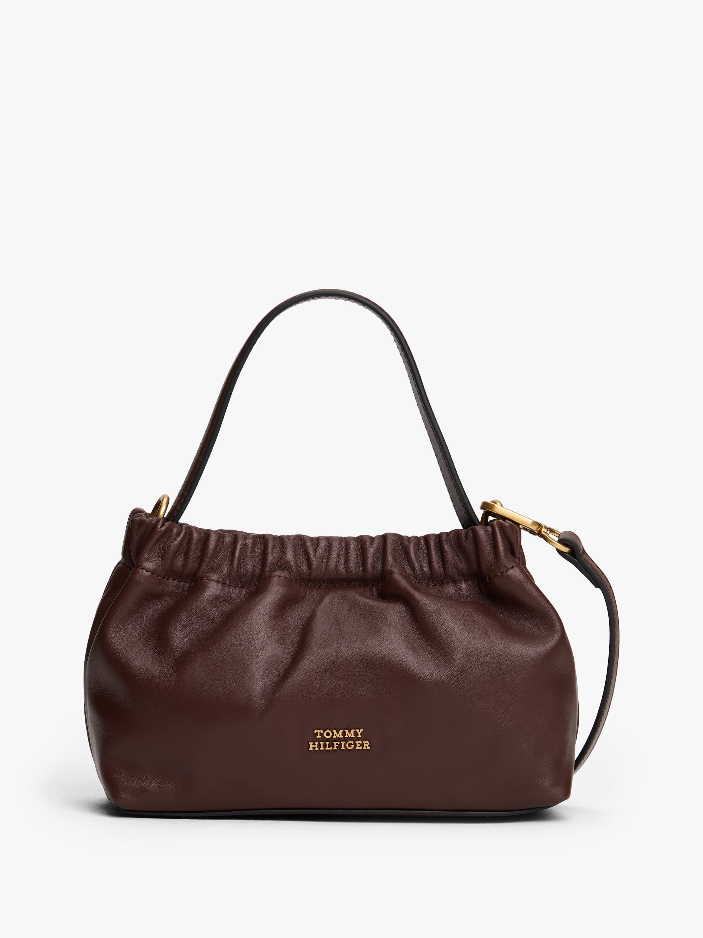 Soft Leather Logo Plaque Shoulder Bag