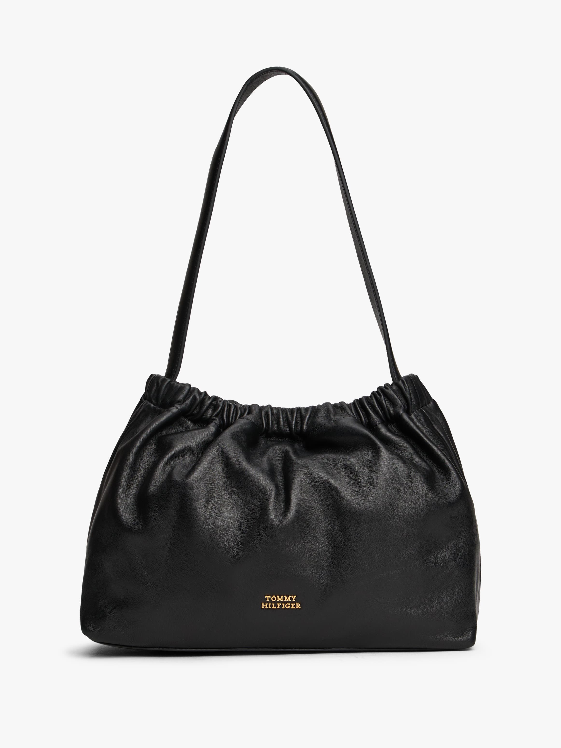 Soft Leather Logo Plaque Shoulder Bag