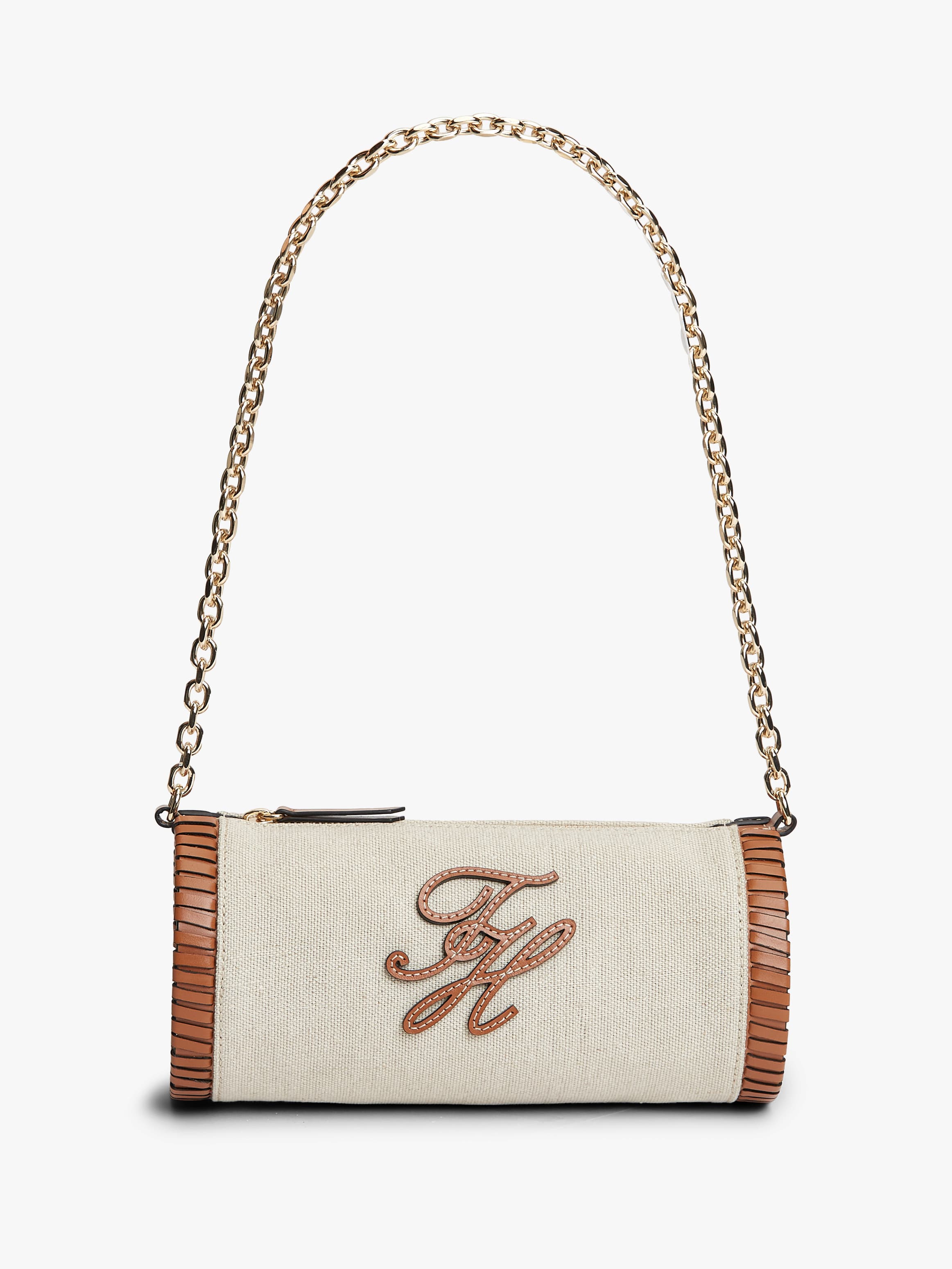 Chain Strap Linen Canvas Shoulder Bag