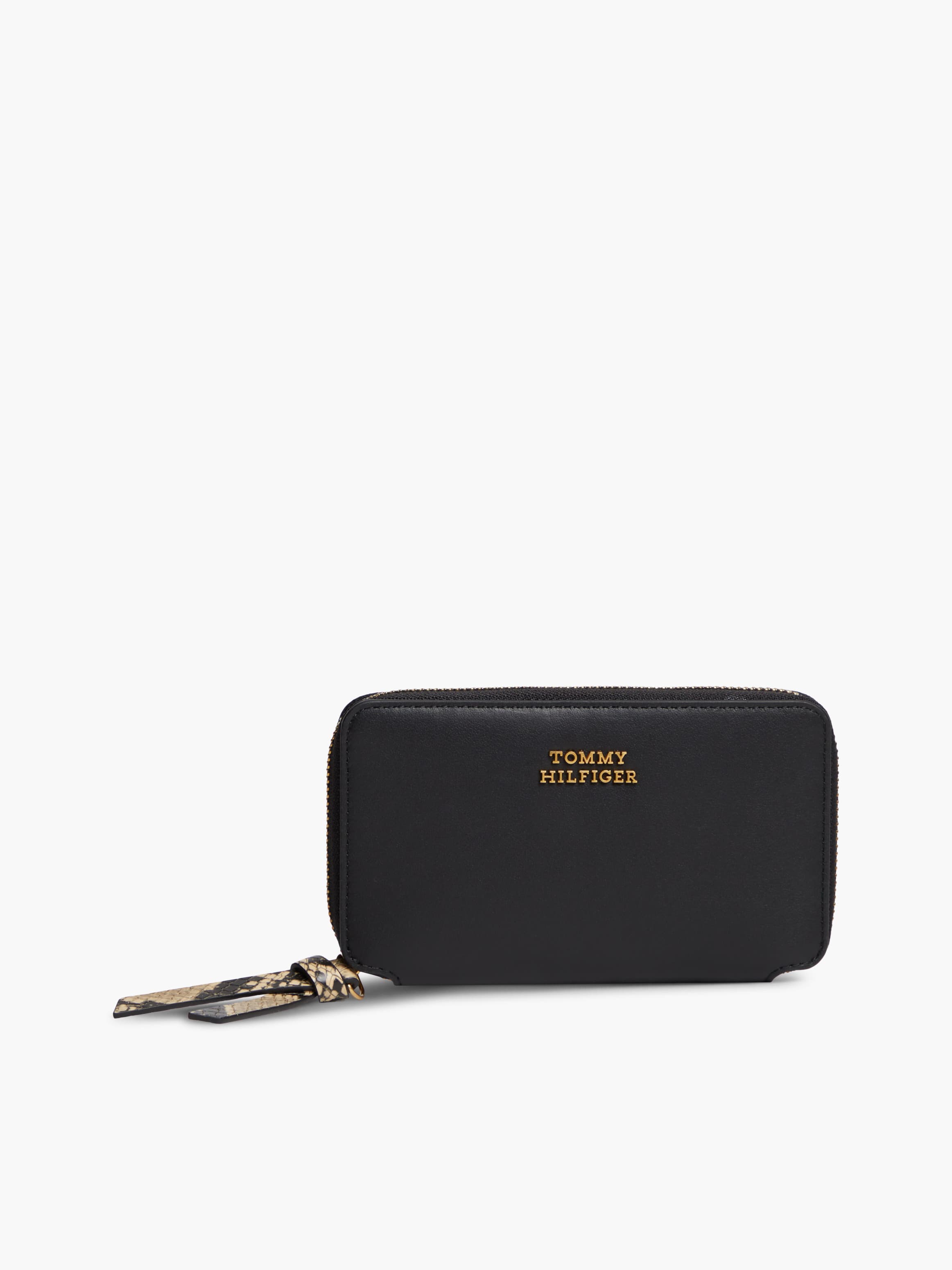 Leather Metal Logo Zip-Around Wallet