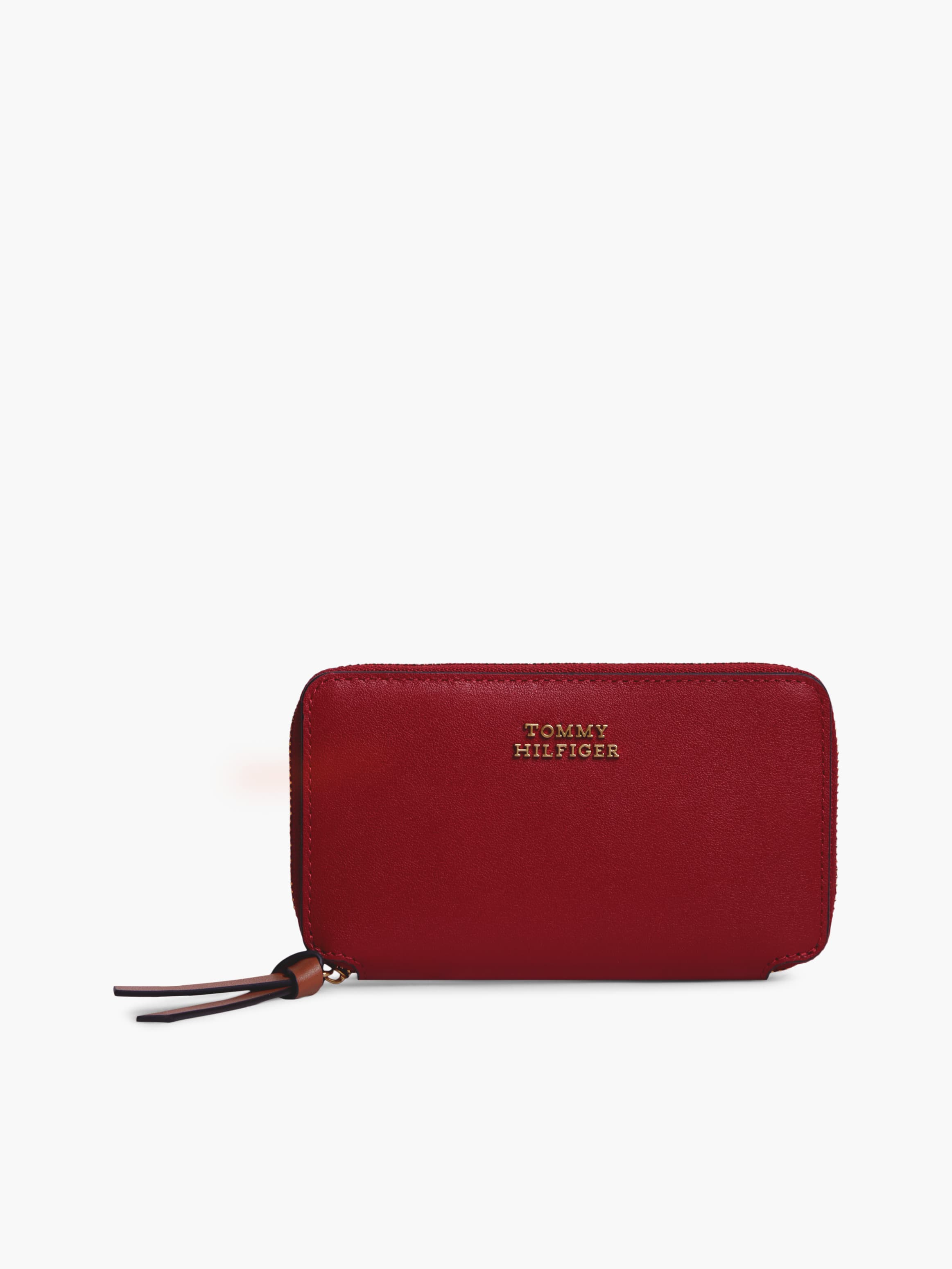 Leather Metal Logo Zip-Around Wallet