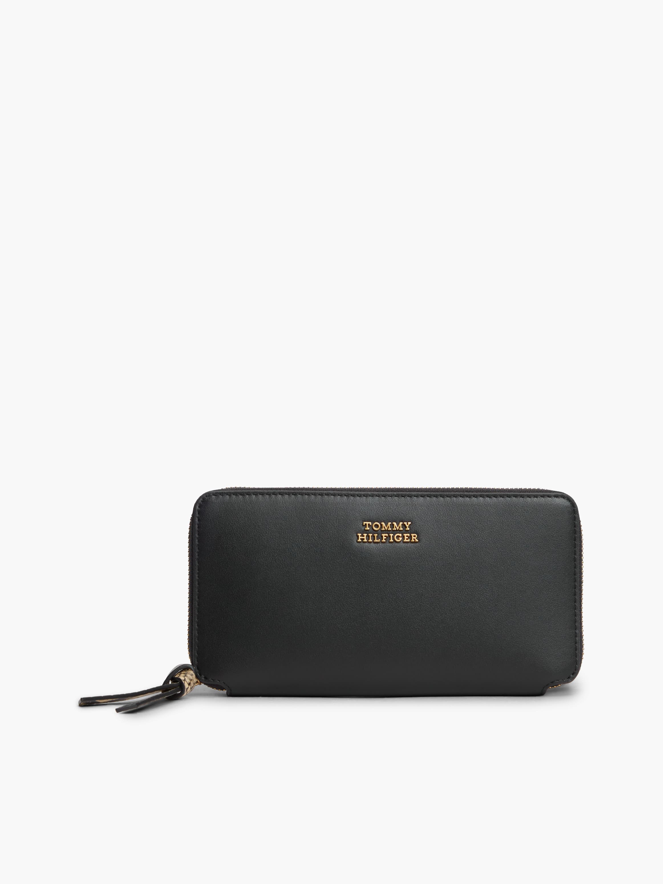 Leather Metal Logo Zip-Around Wallet