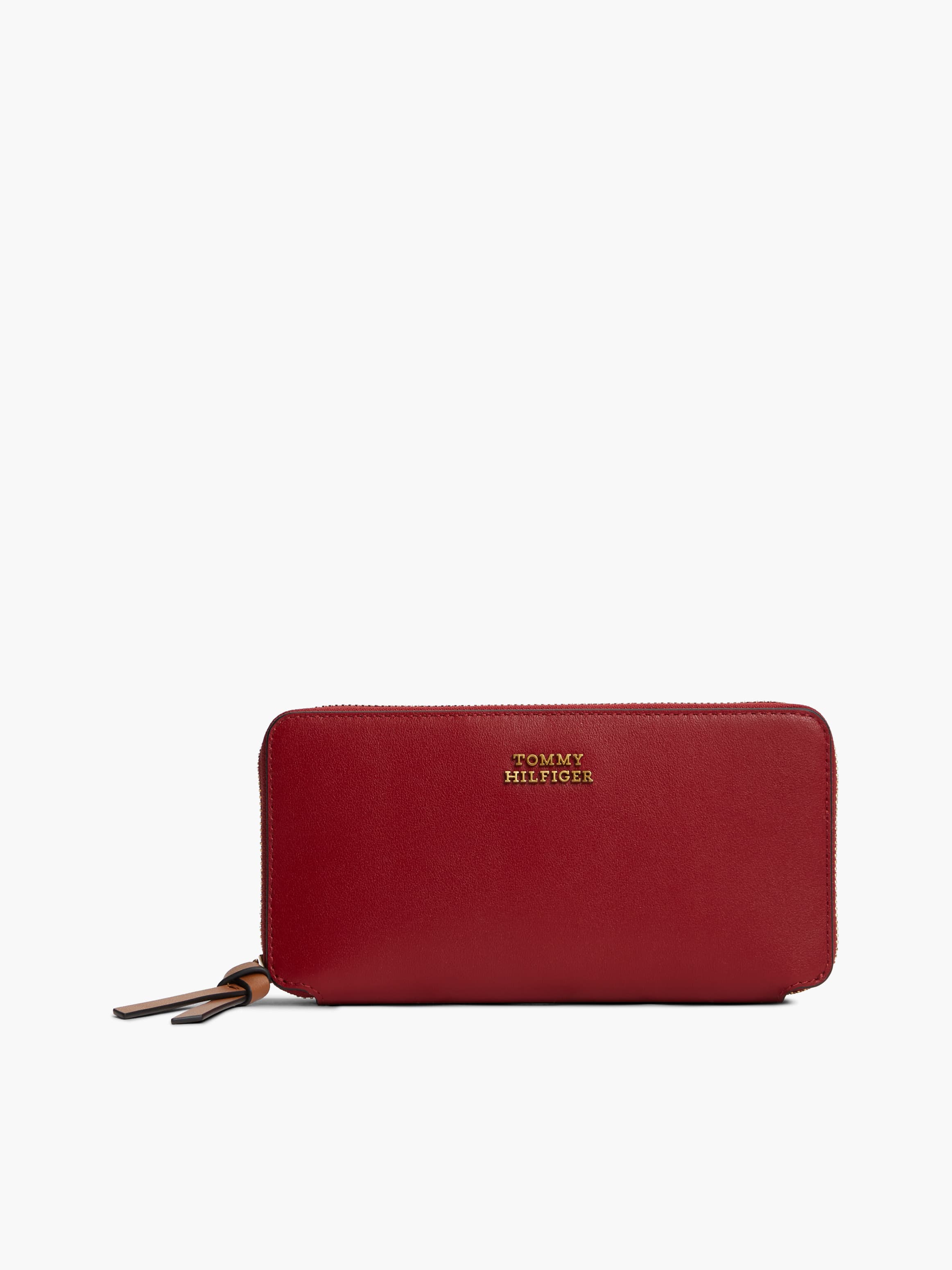 Leather Metal Logo Zip-Around Wallet