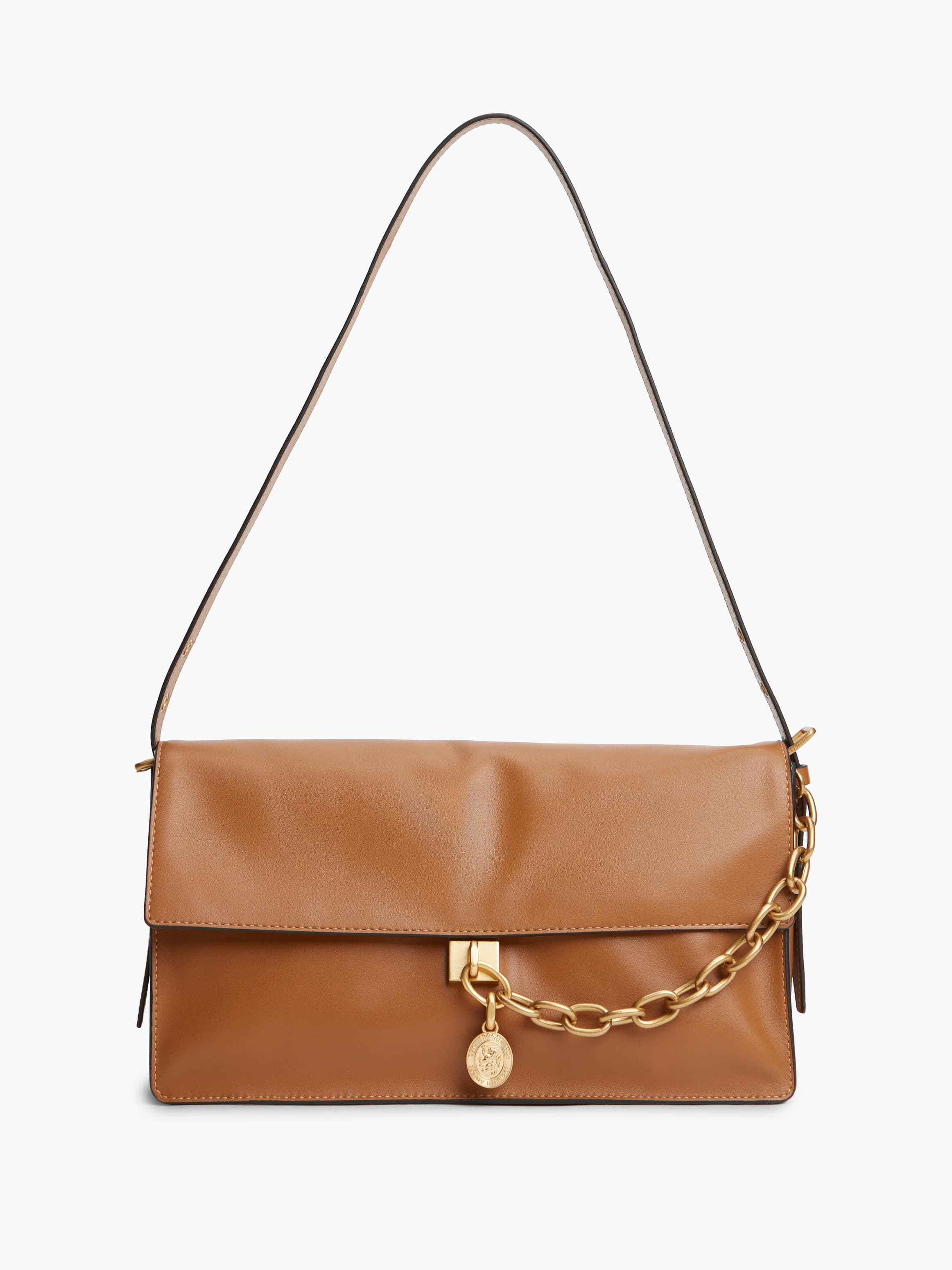 Leather Chain Charm Shoulder Bag