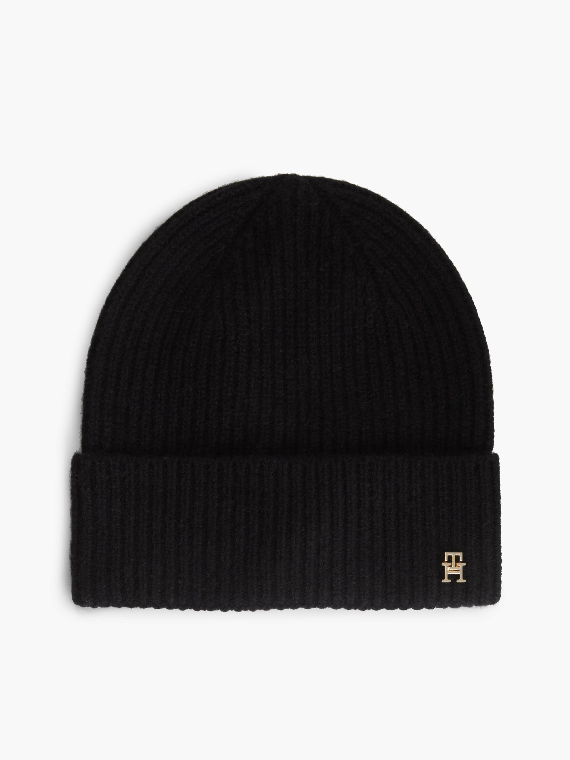 Pure Cashmere TH Monogram Plaque Beanie