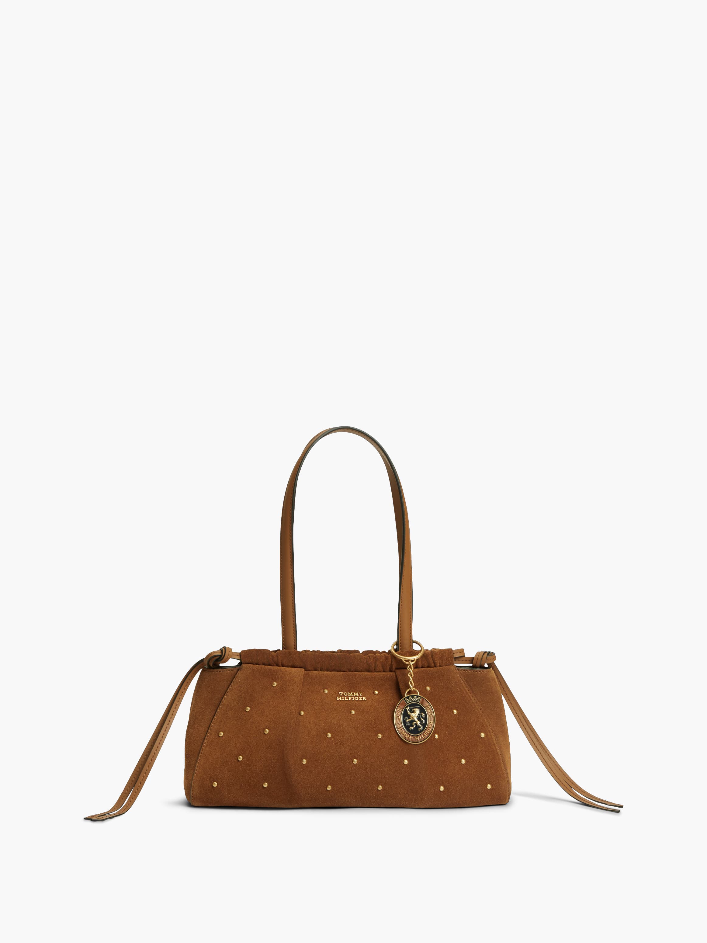 Soft Suede Studded Charm Shoulder Bag