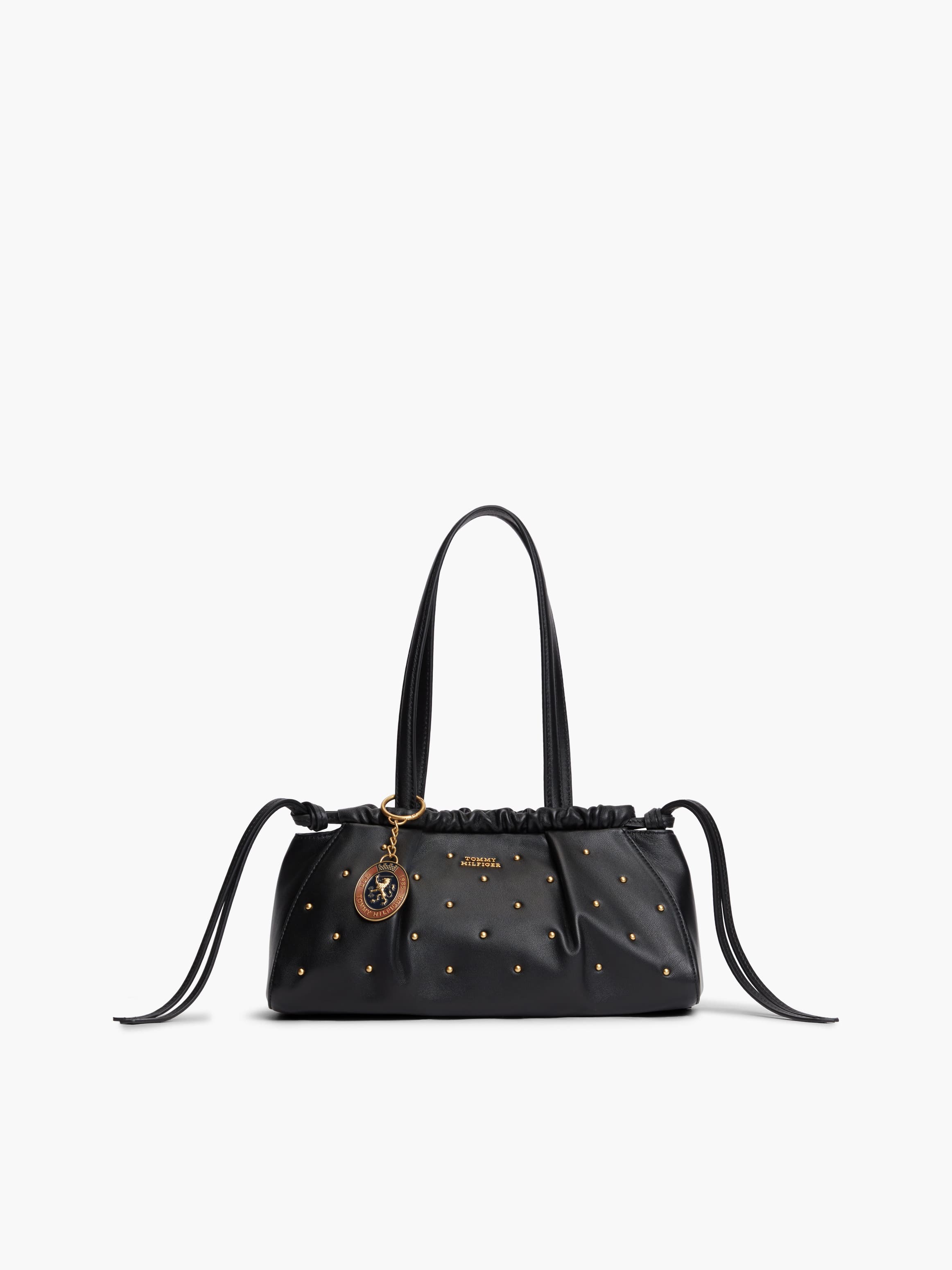 Soft Leather Studded Charm Shoulder Bag
