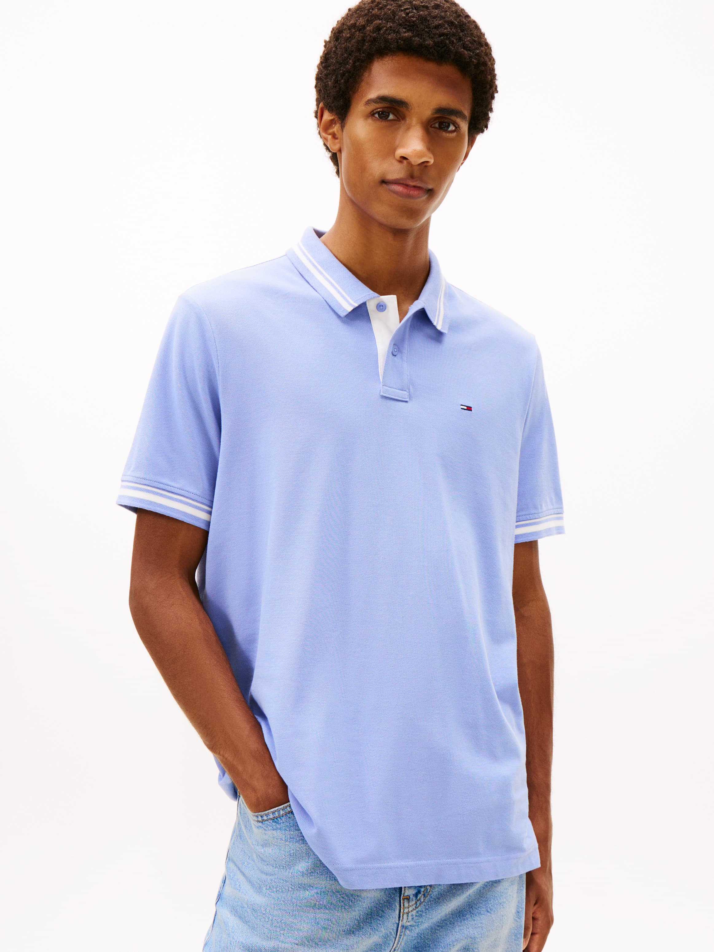 Tommy Flag Embroidery Tipped Polo T-Shirt