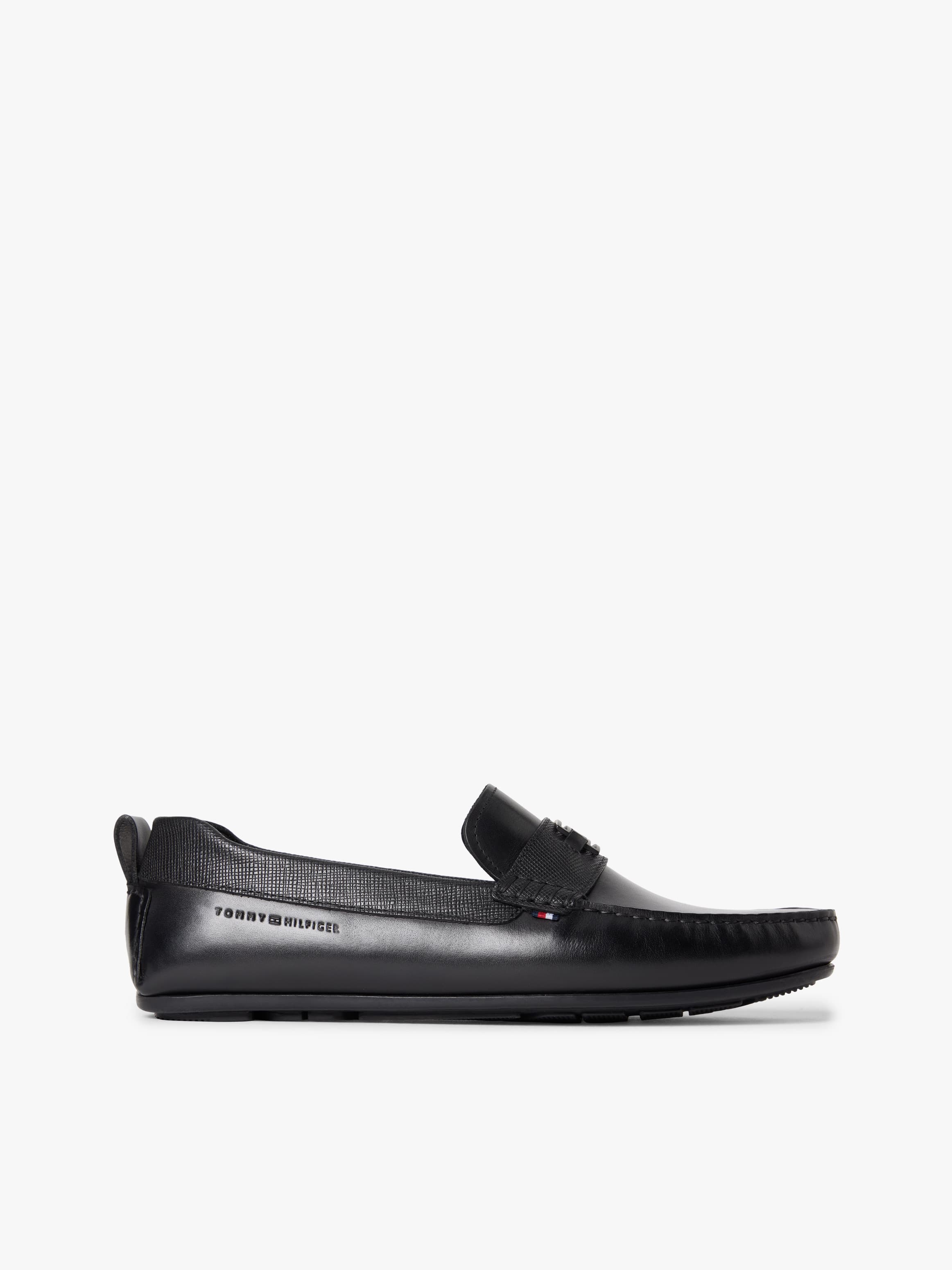 Leather Textured Hardware Logo Driver Shoes