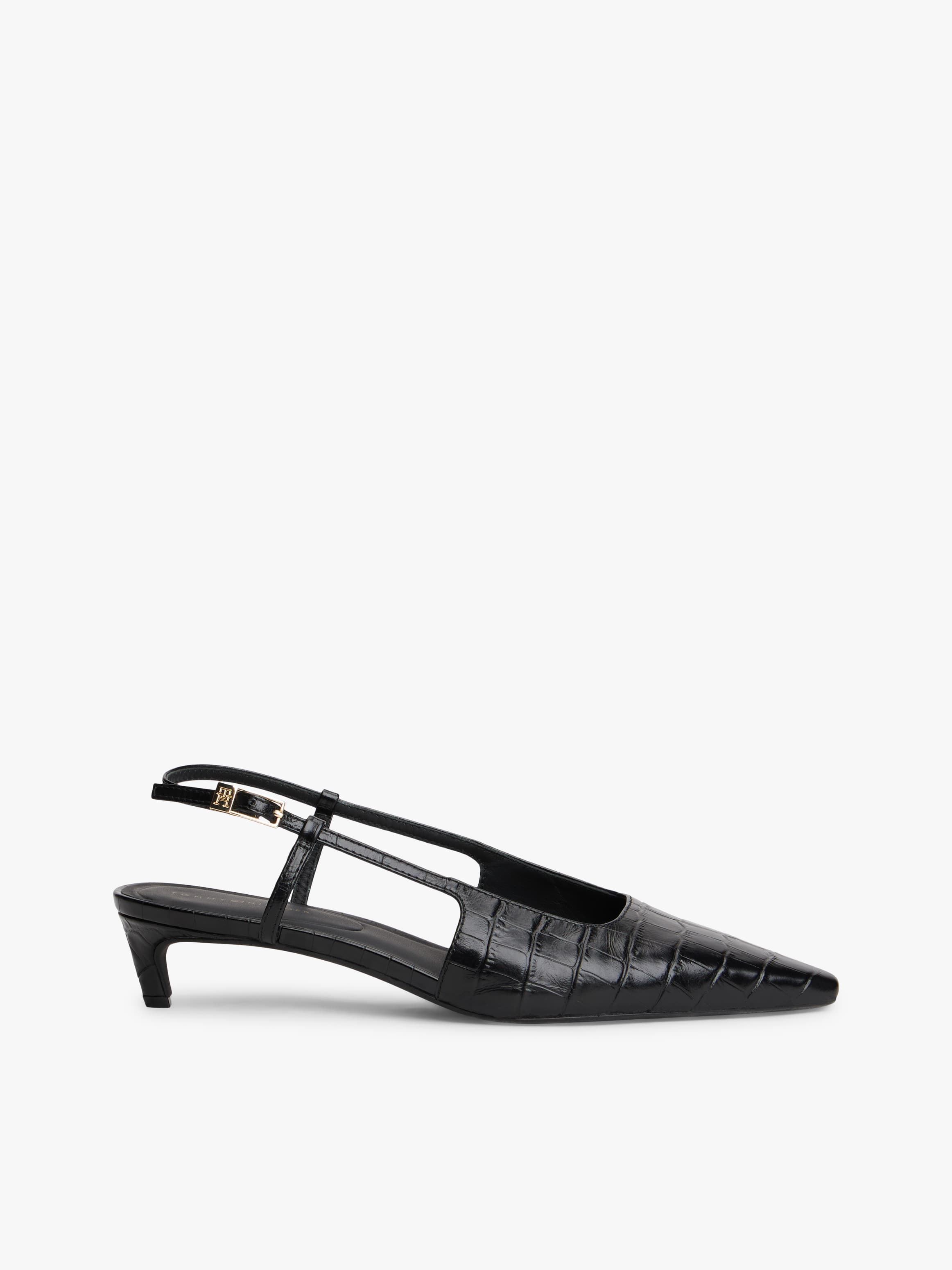 Croco-Print Slingback Kitten Heels with Leather