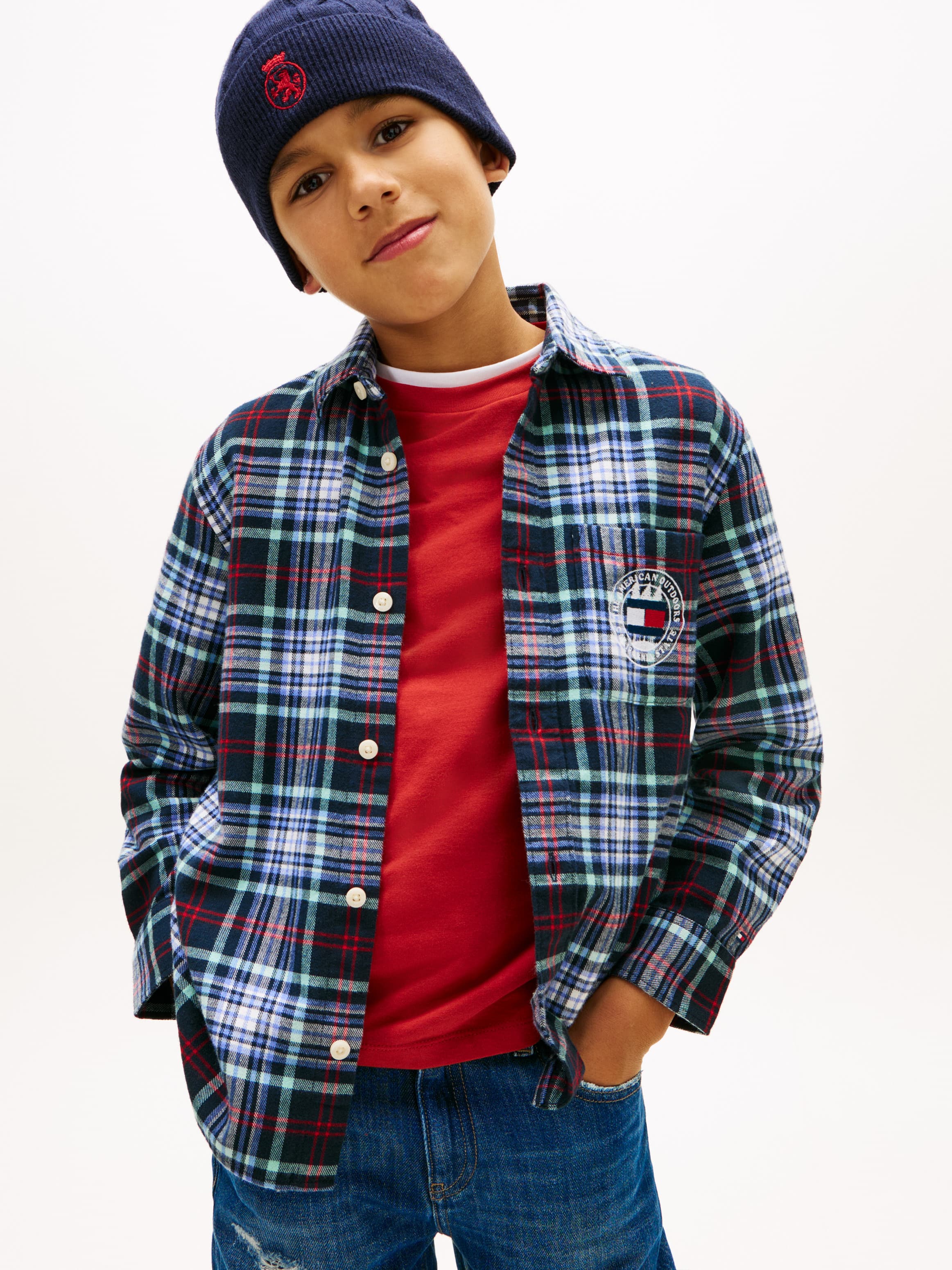Regular Fit Logo Embroidery Check Shirt