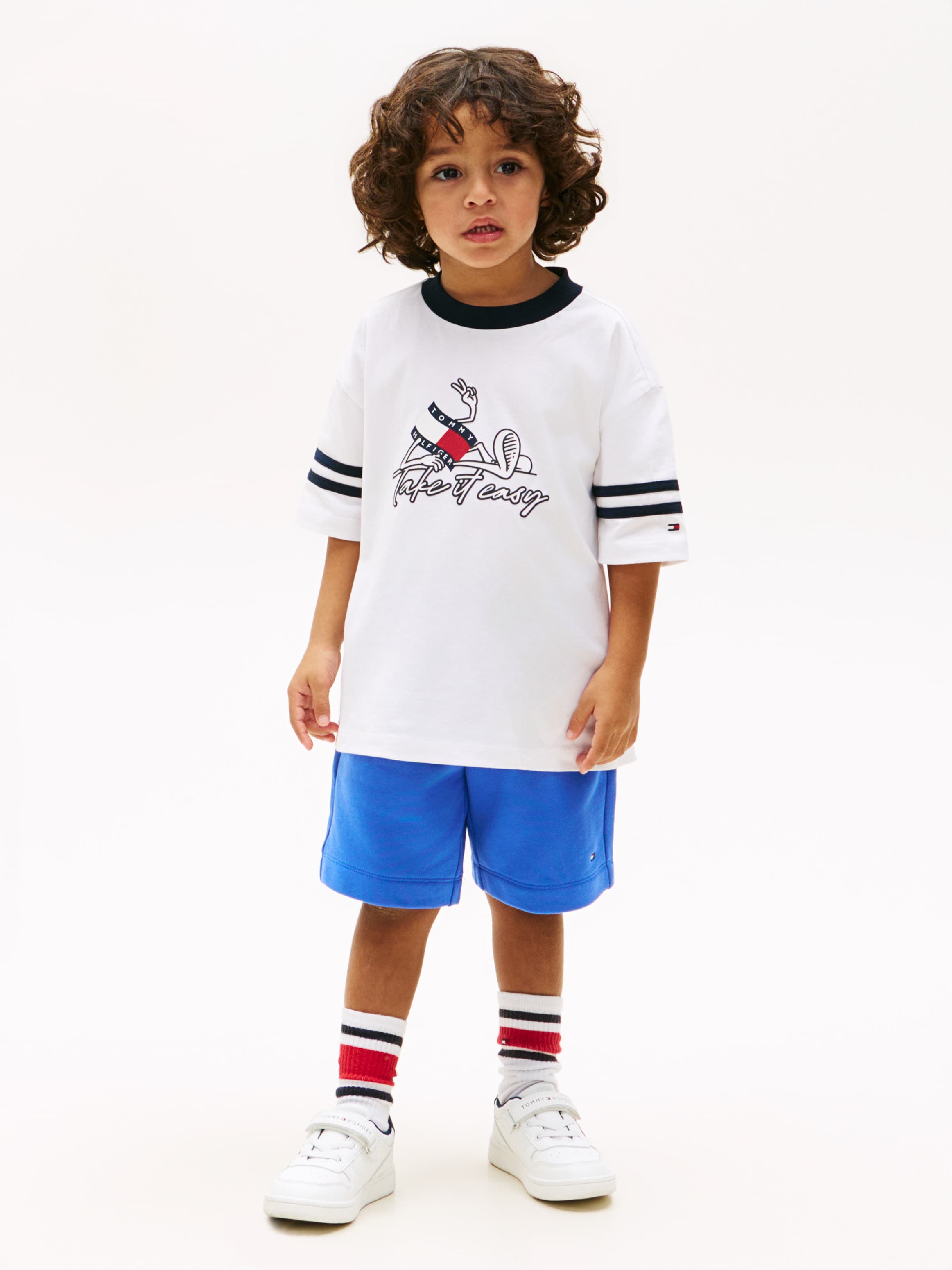 Wavy Flag Graphic T-Shirt and Sweat Shorts Set