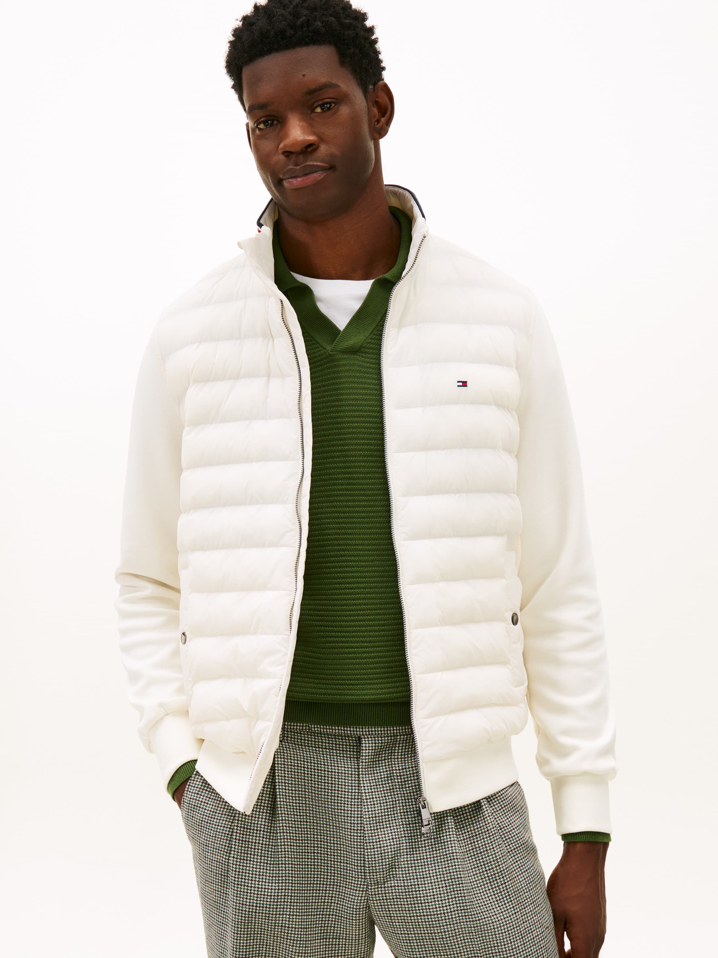 Mixed Texture Quilted Zip-Thru Sweatshirt