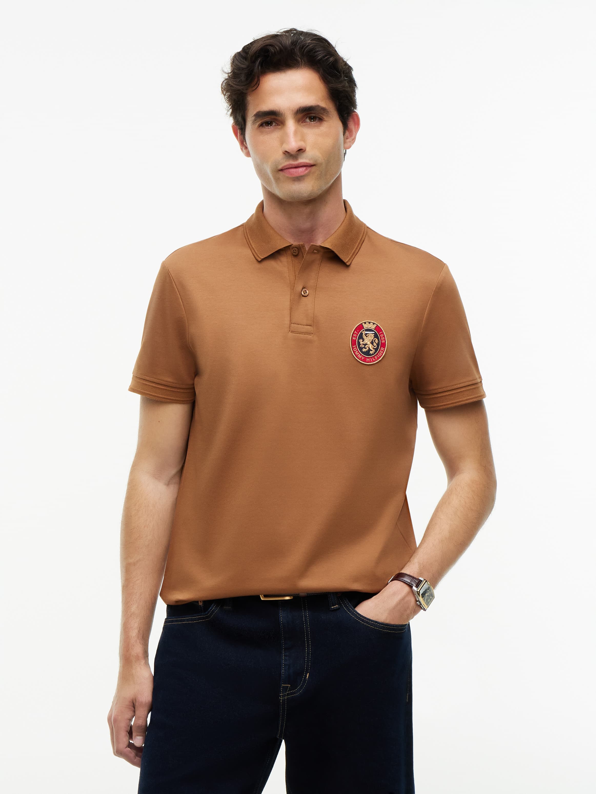 Regular Fit Logo Interlock Knit Polo Shirt