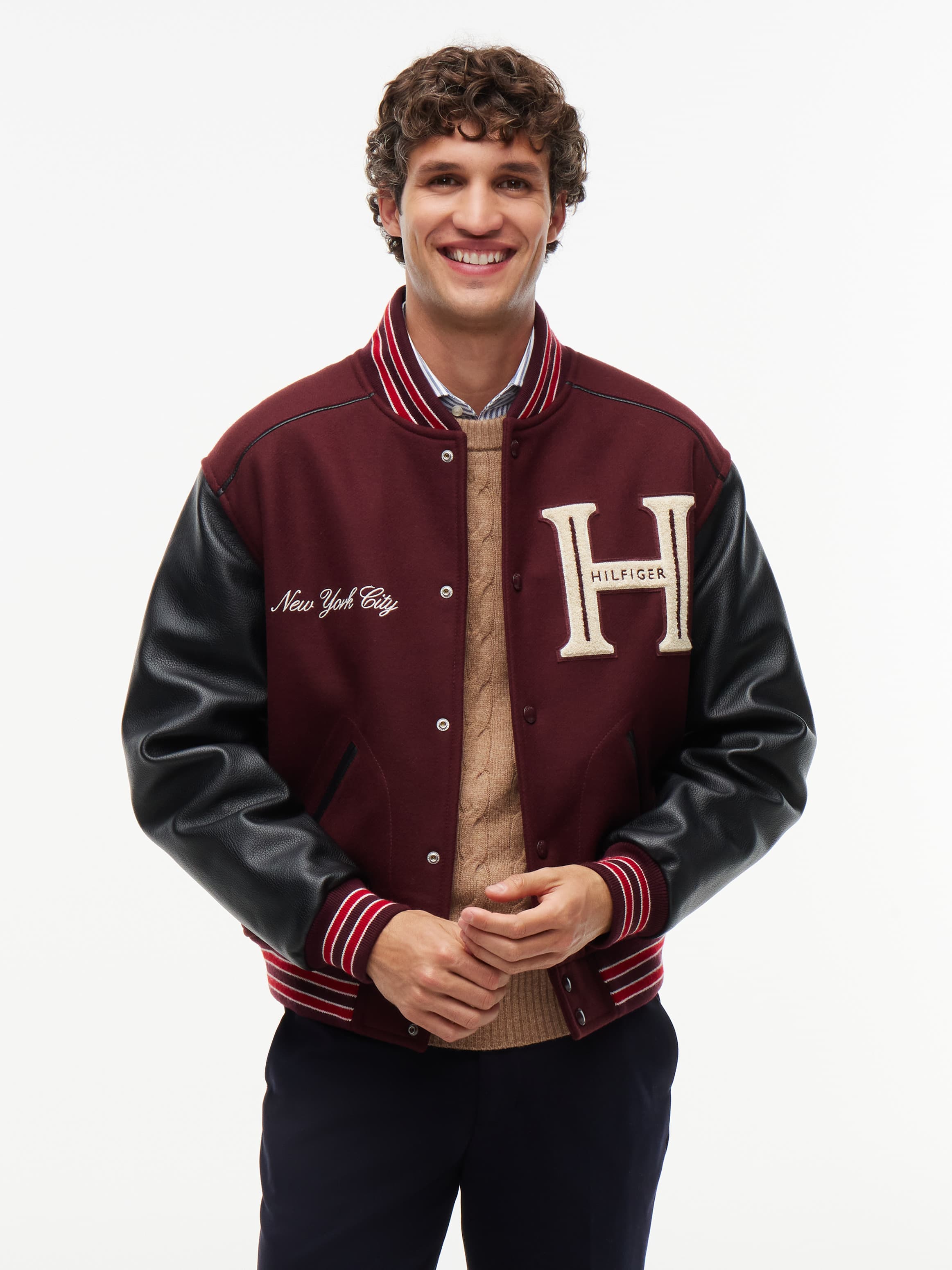 Wool Blend Varsity Jacket with Cashmere