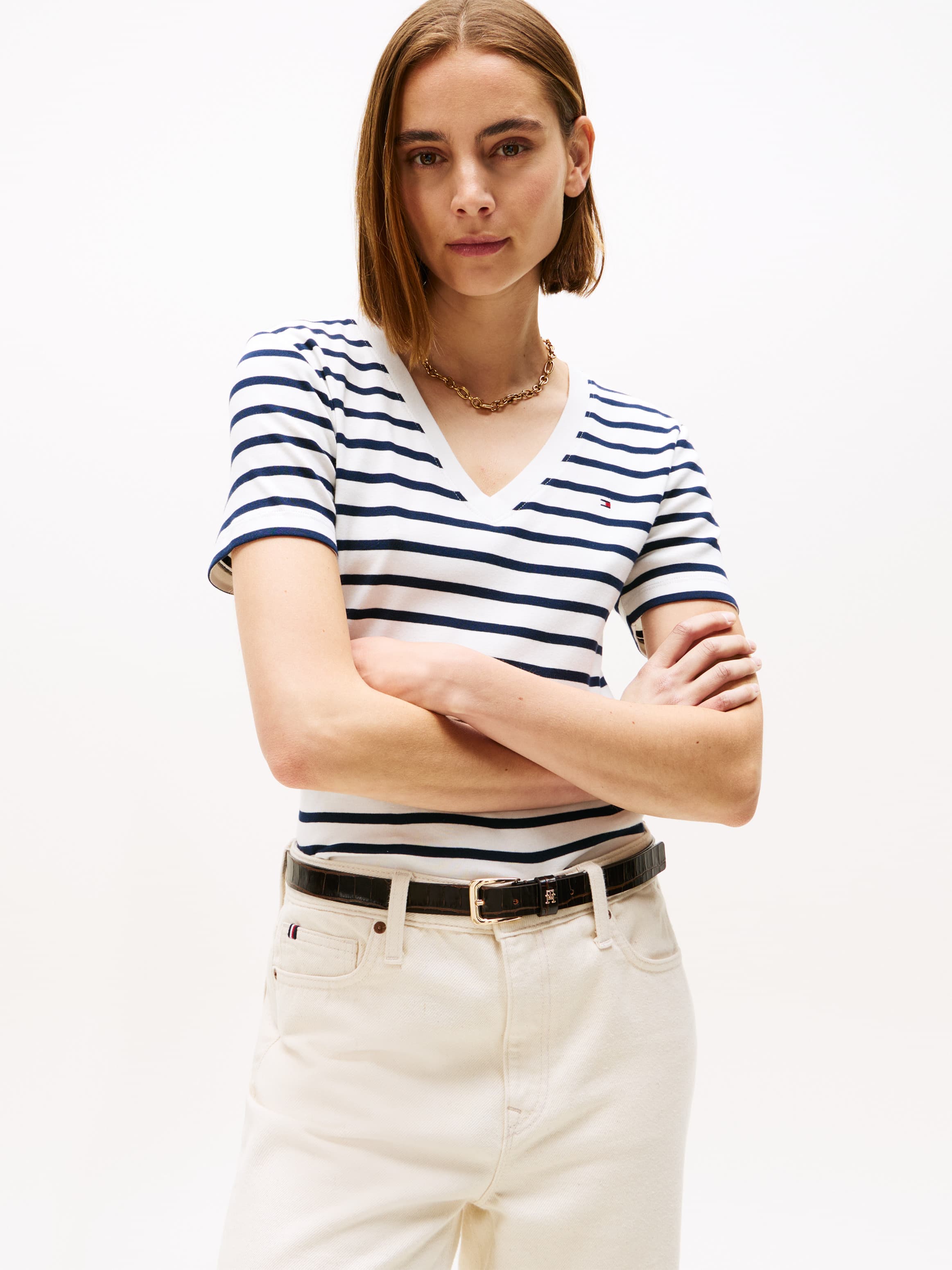 Ribbed Slim V-Neck T-Shirt