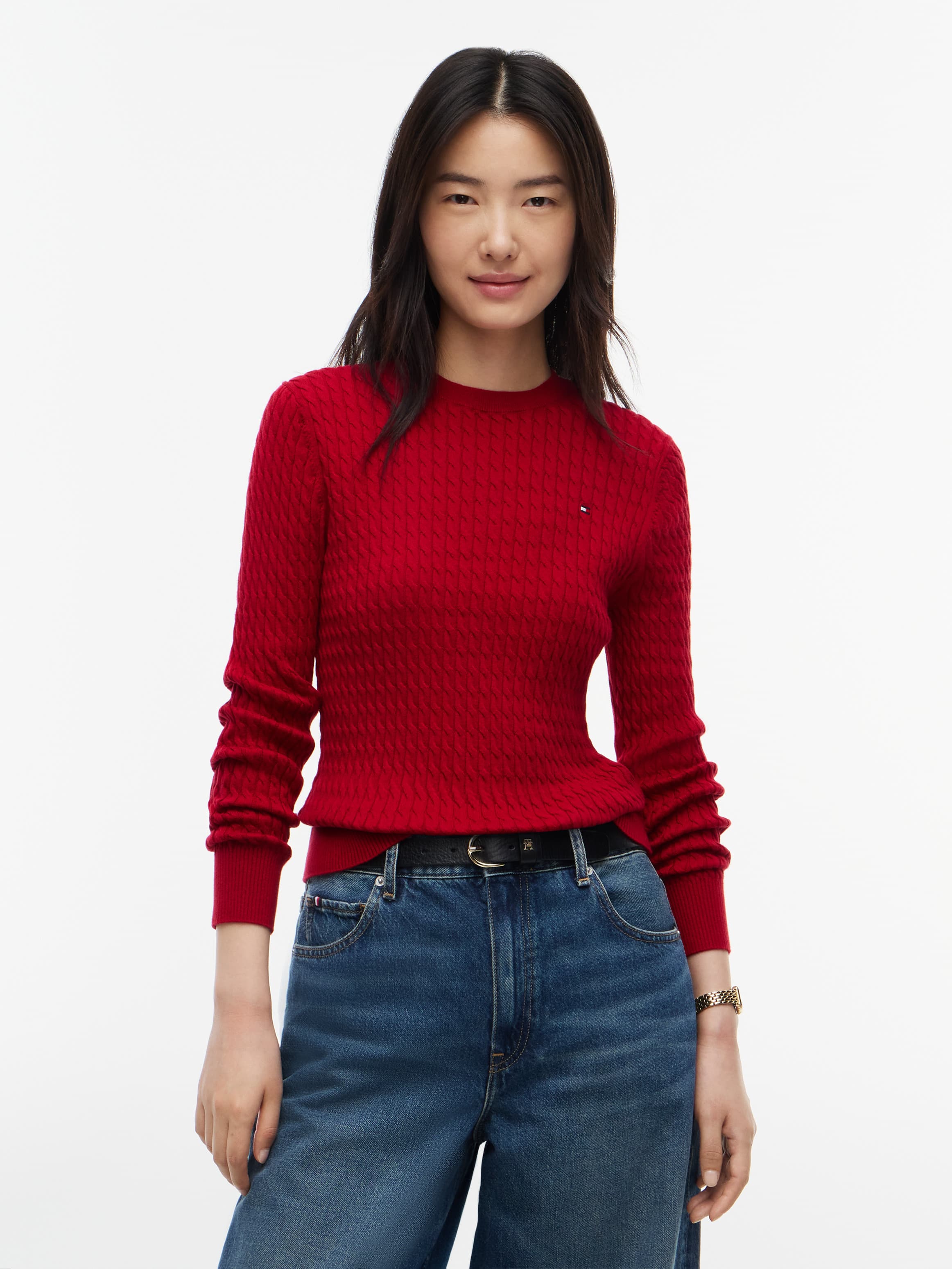 Fine Cable Knit Crew Neck Jumper