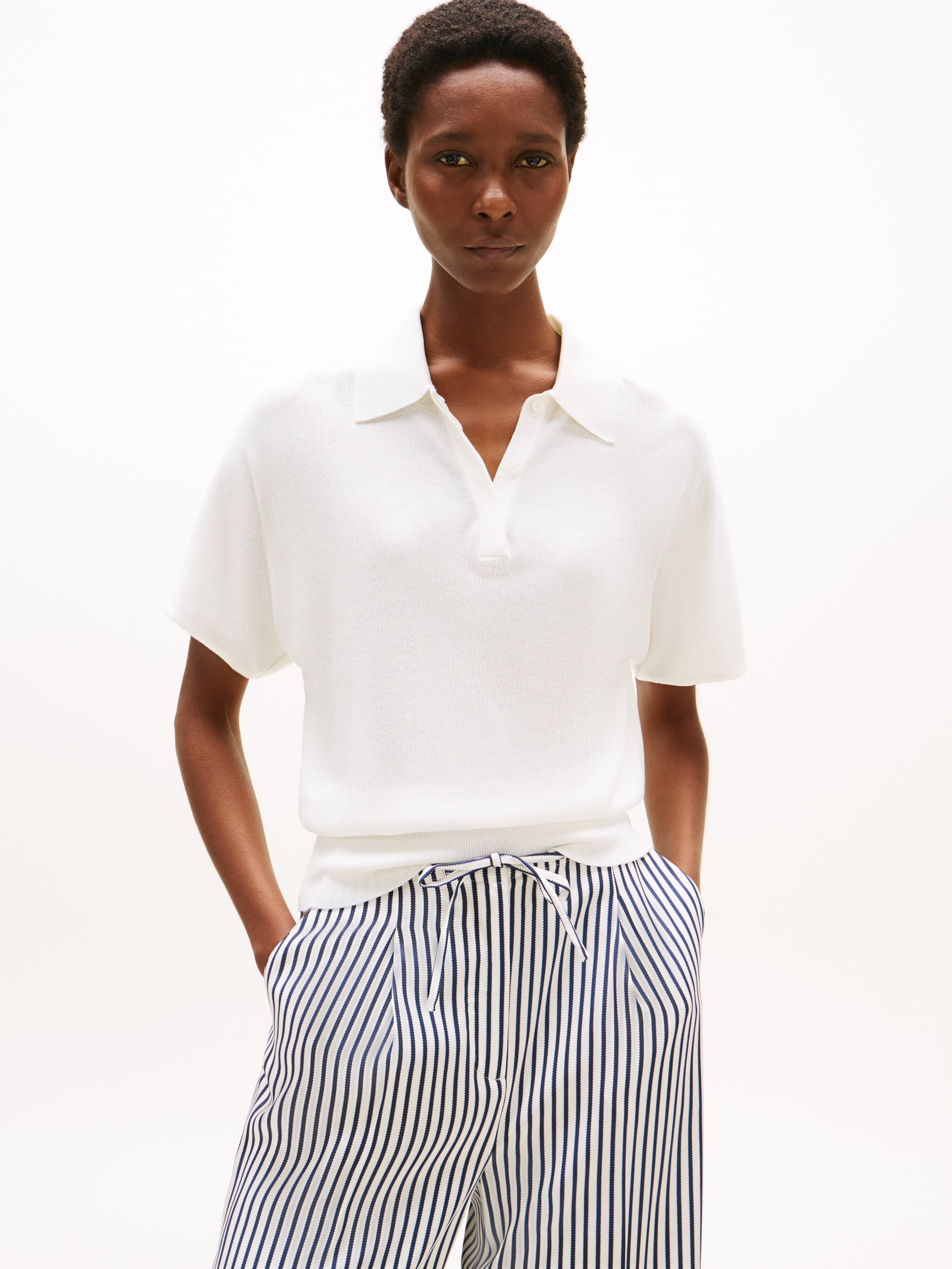 Short Sleeve Polo Jumper with Silk