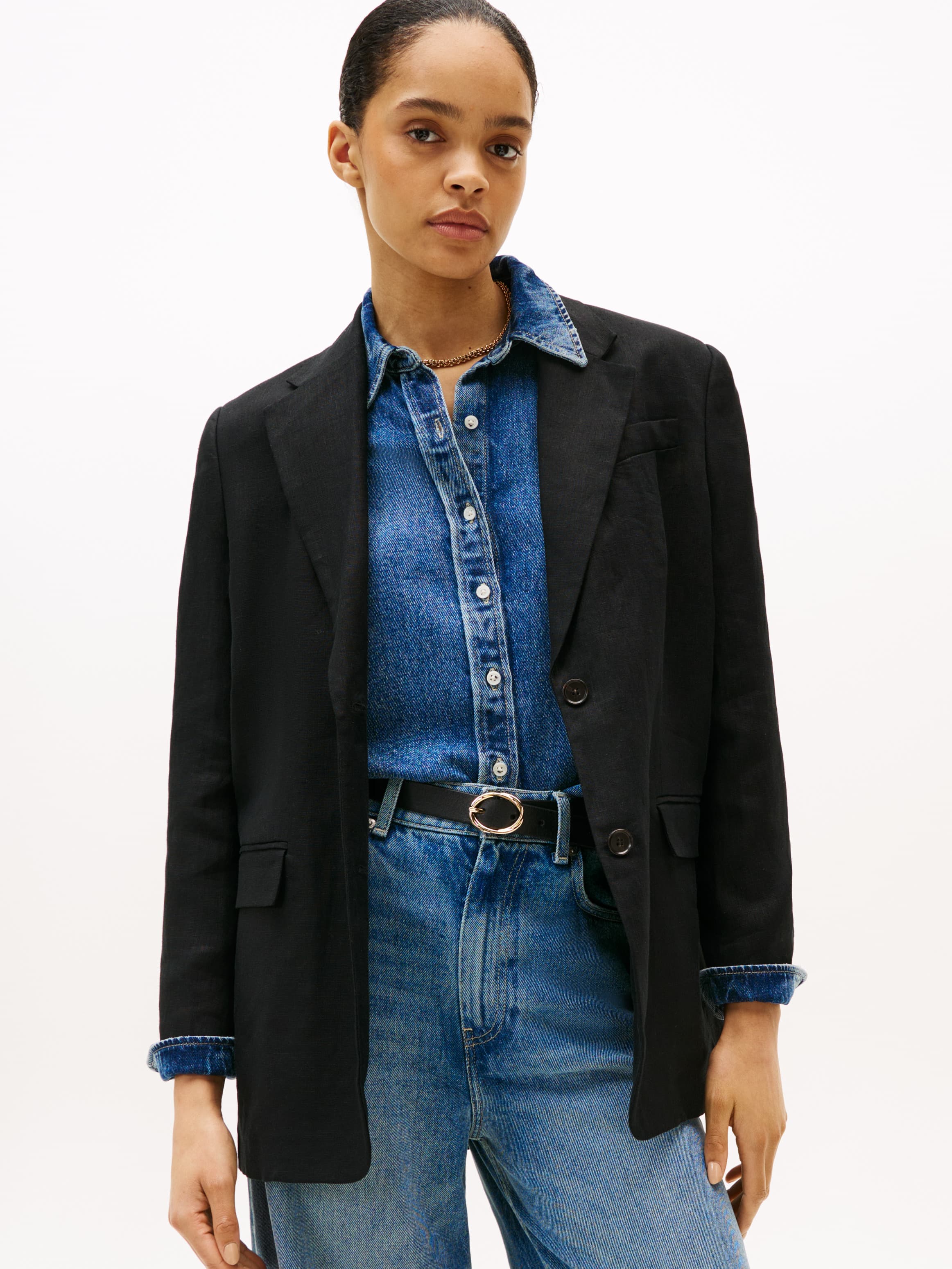 Relaxed Linen Blend Single Breasted Blazer