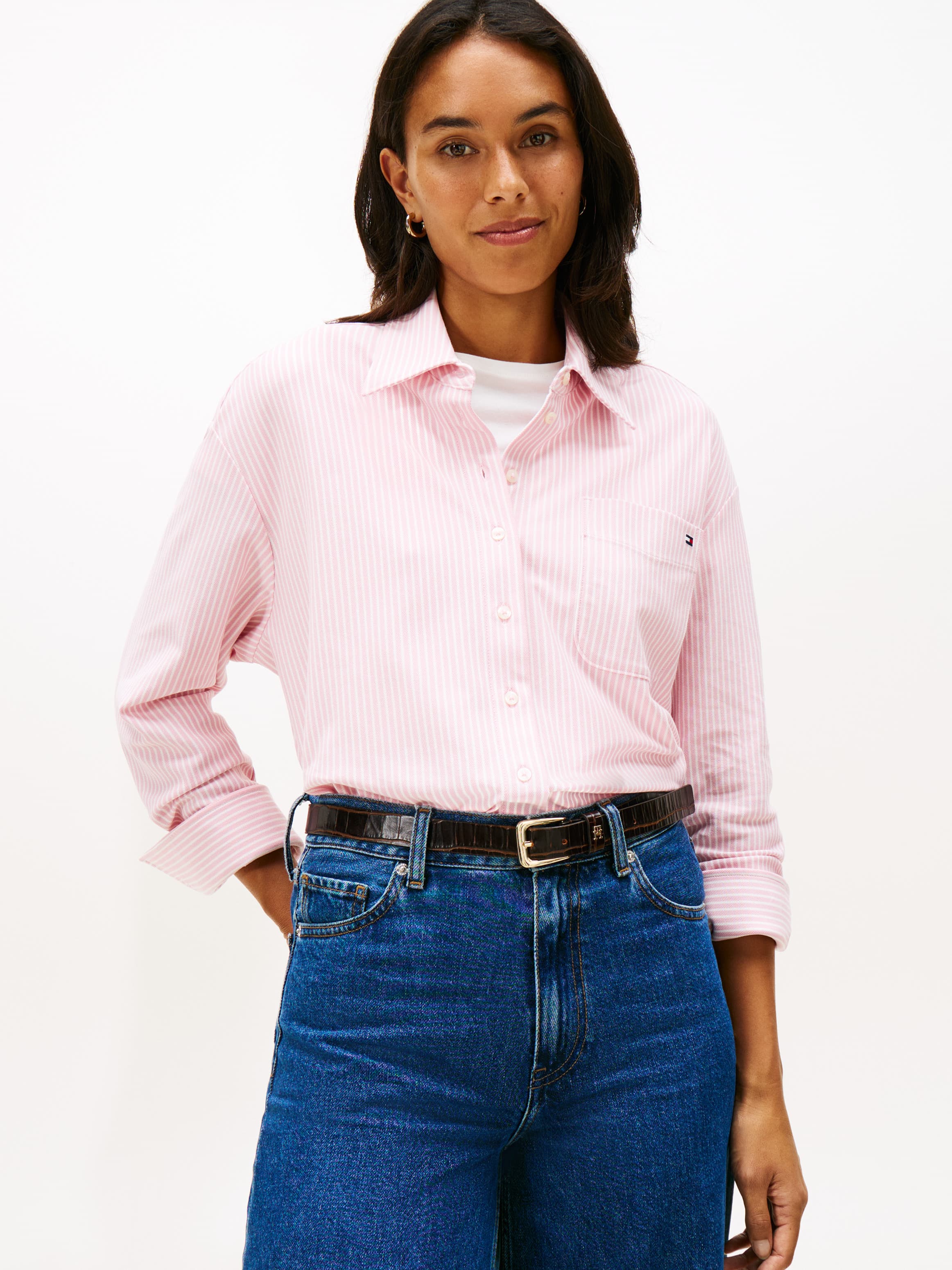 Pique Stripe Relaxed Fit Long Sleeve Shirt