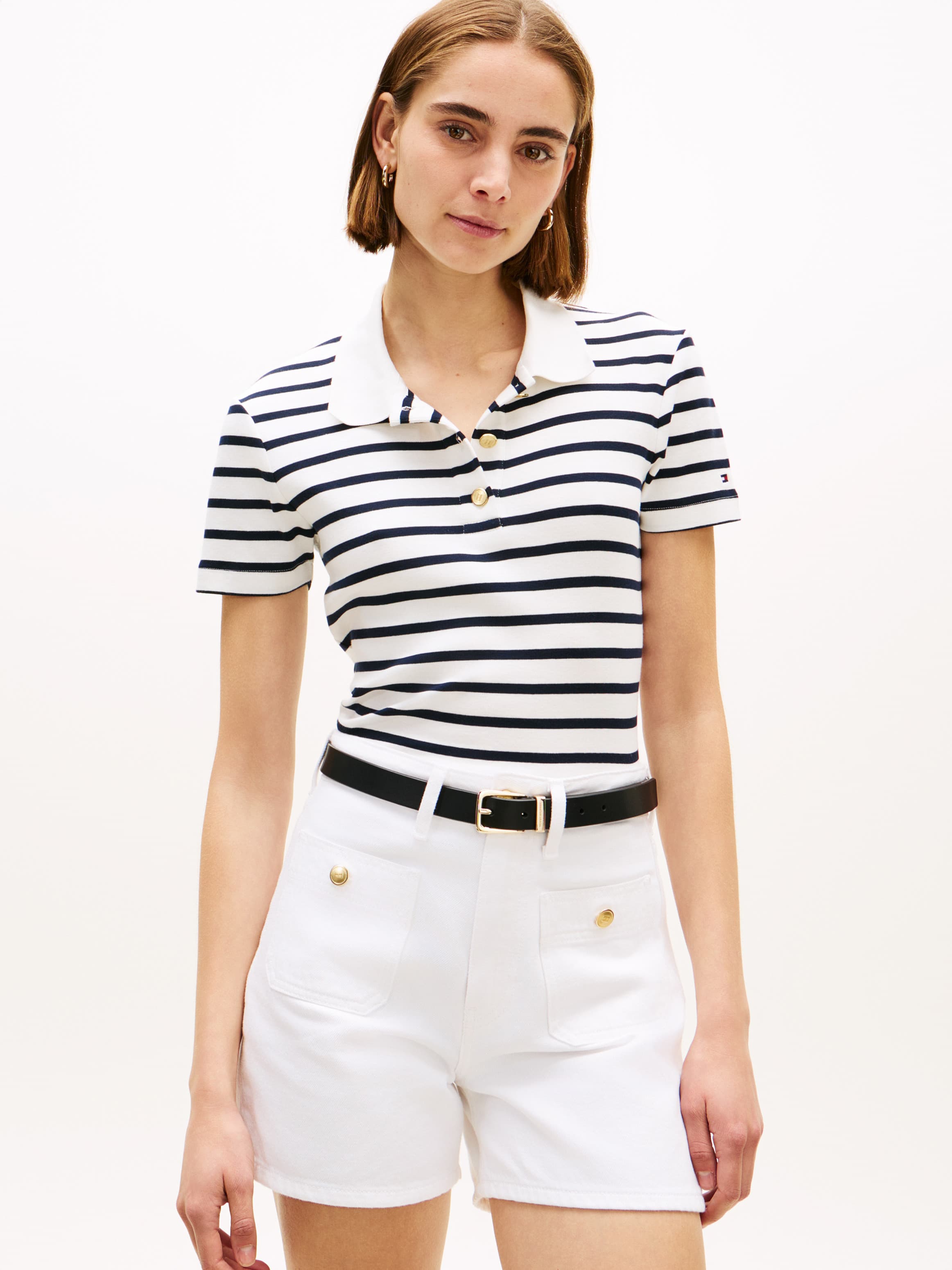 Slim Fit Gold-Tone Button Polo Shirt