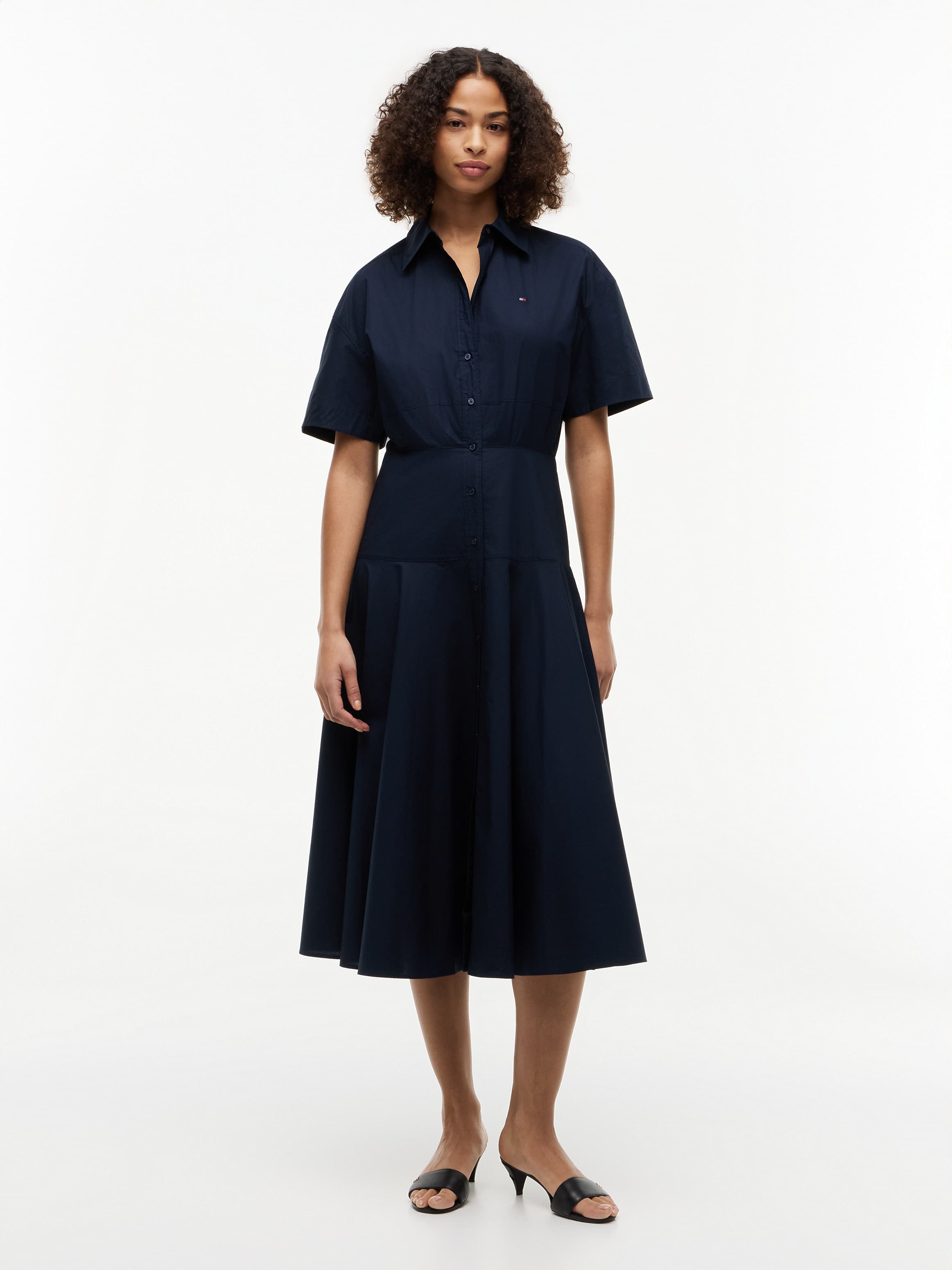 Fit and Flare Poplin Midi Shirt Dress