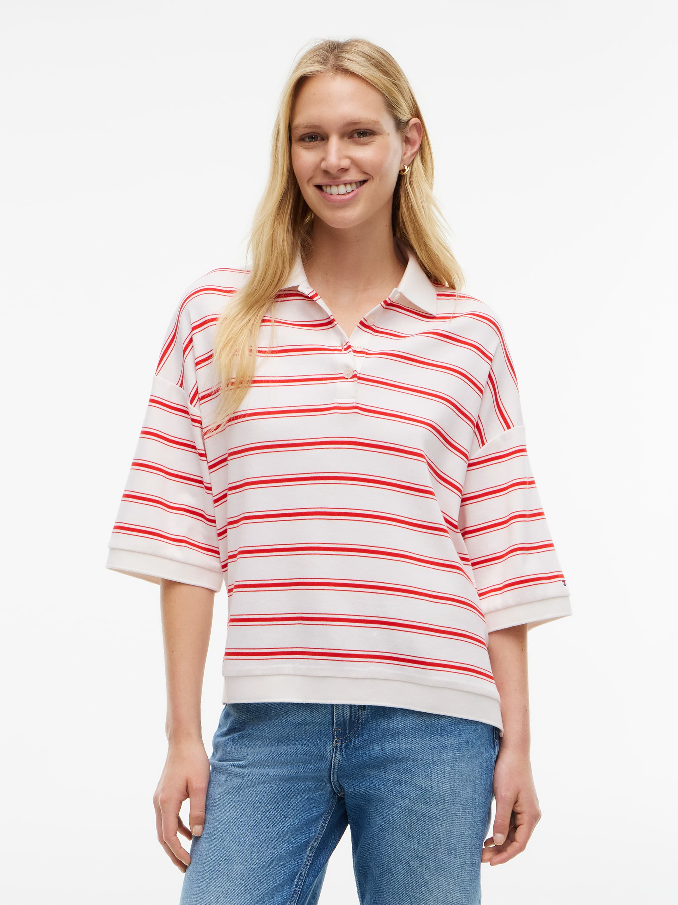 Oversized Fit Stripe Polo Shirt