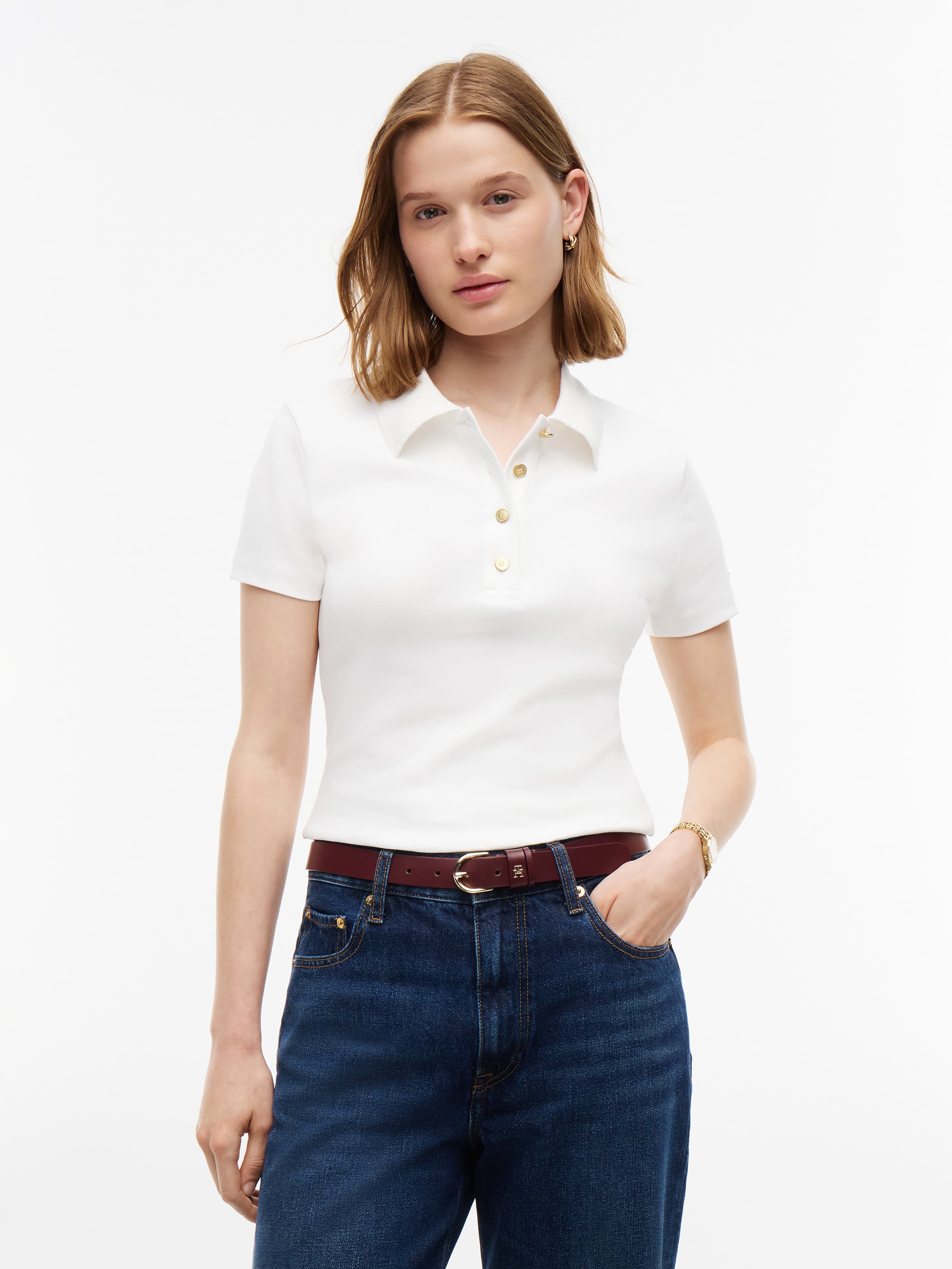 Slim Fit Gold-Tone Button Polo Shirt