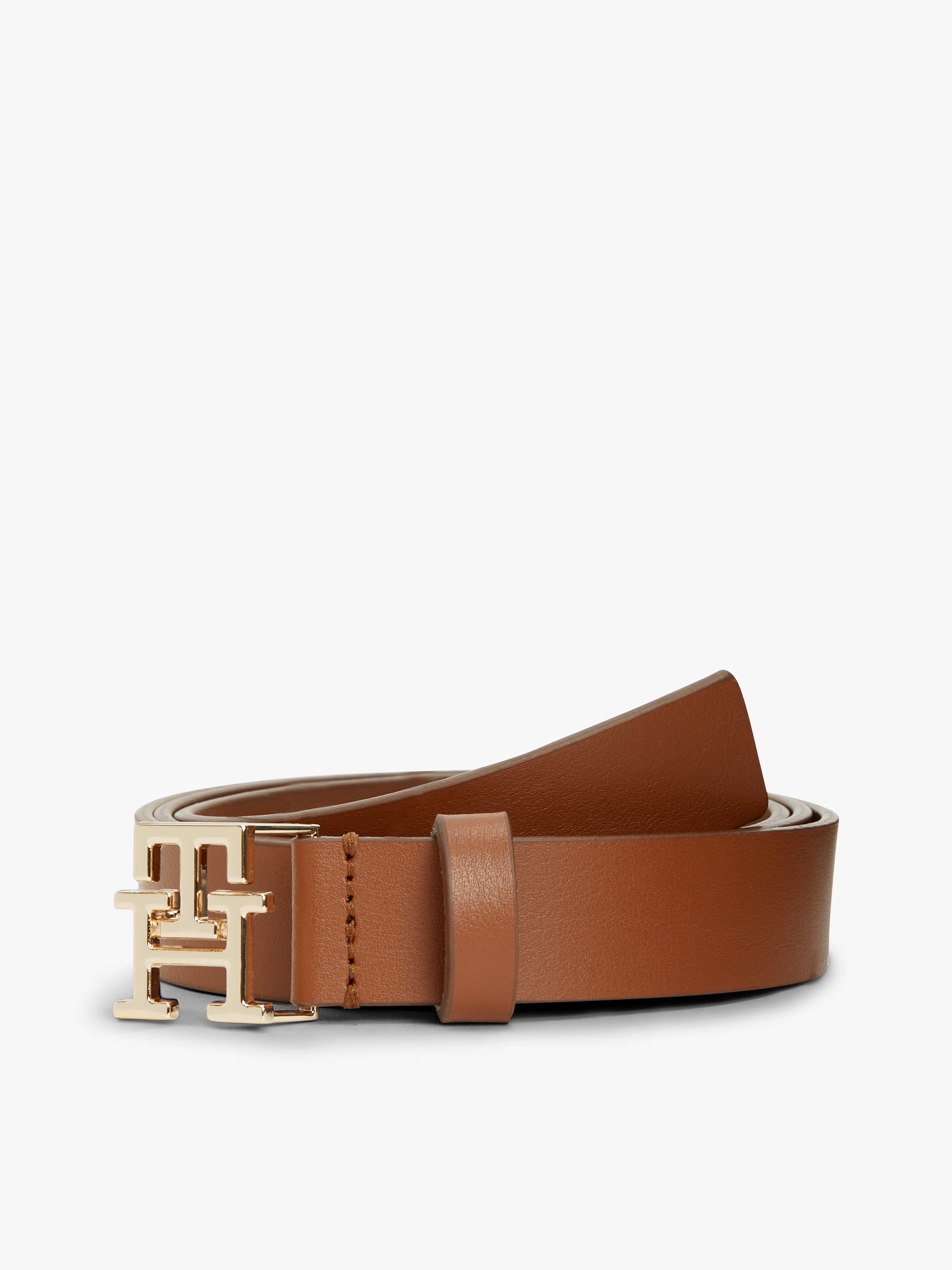 TH Monogram Plaque Buckle Leather Belt