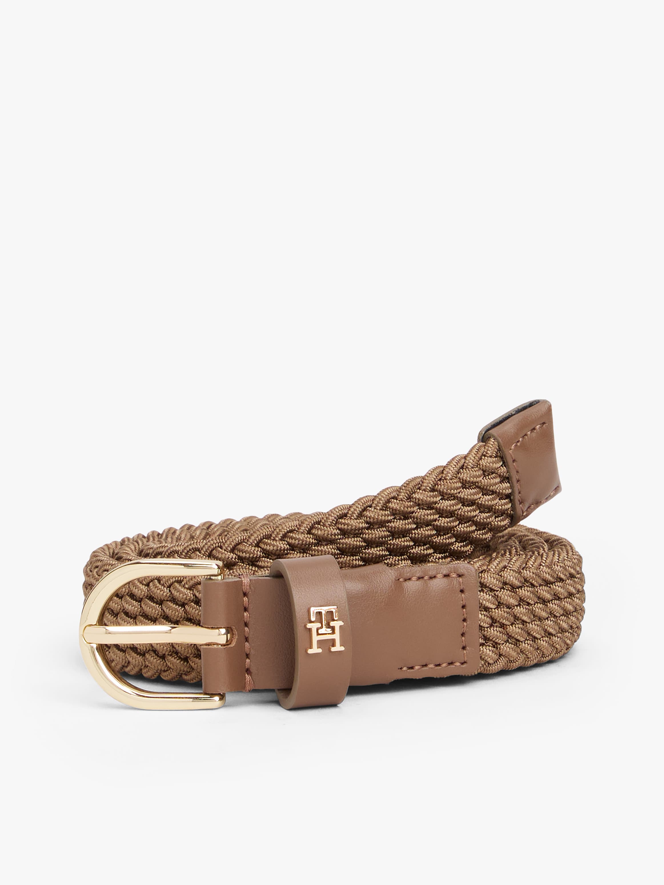 Oval Buckle Elastic Braided Leather Belt