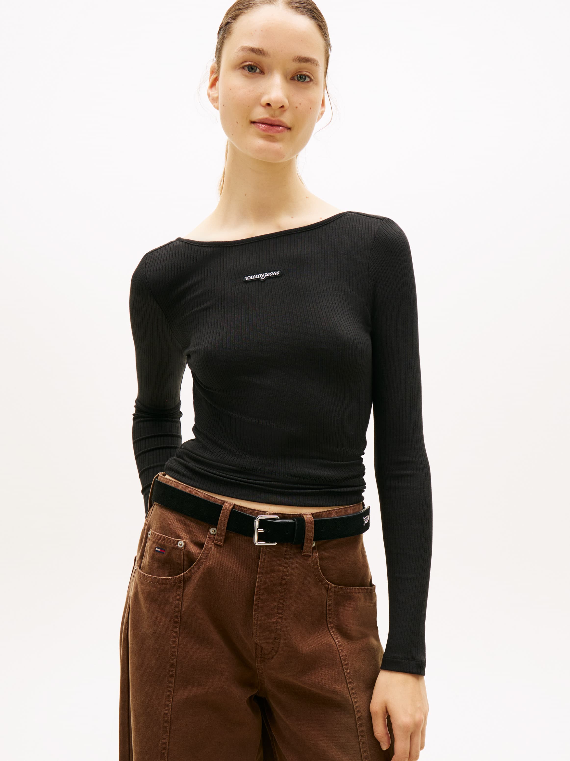 Ribbed Scoop Slim Long Sleeve Top