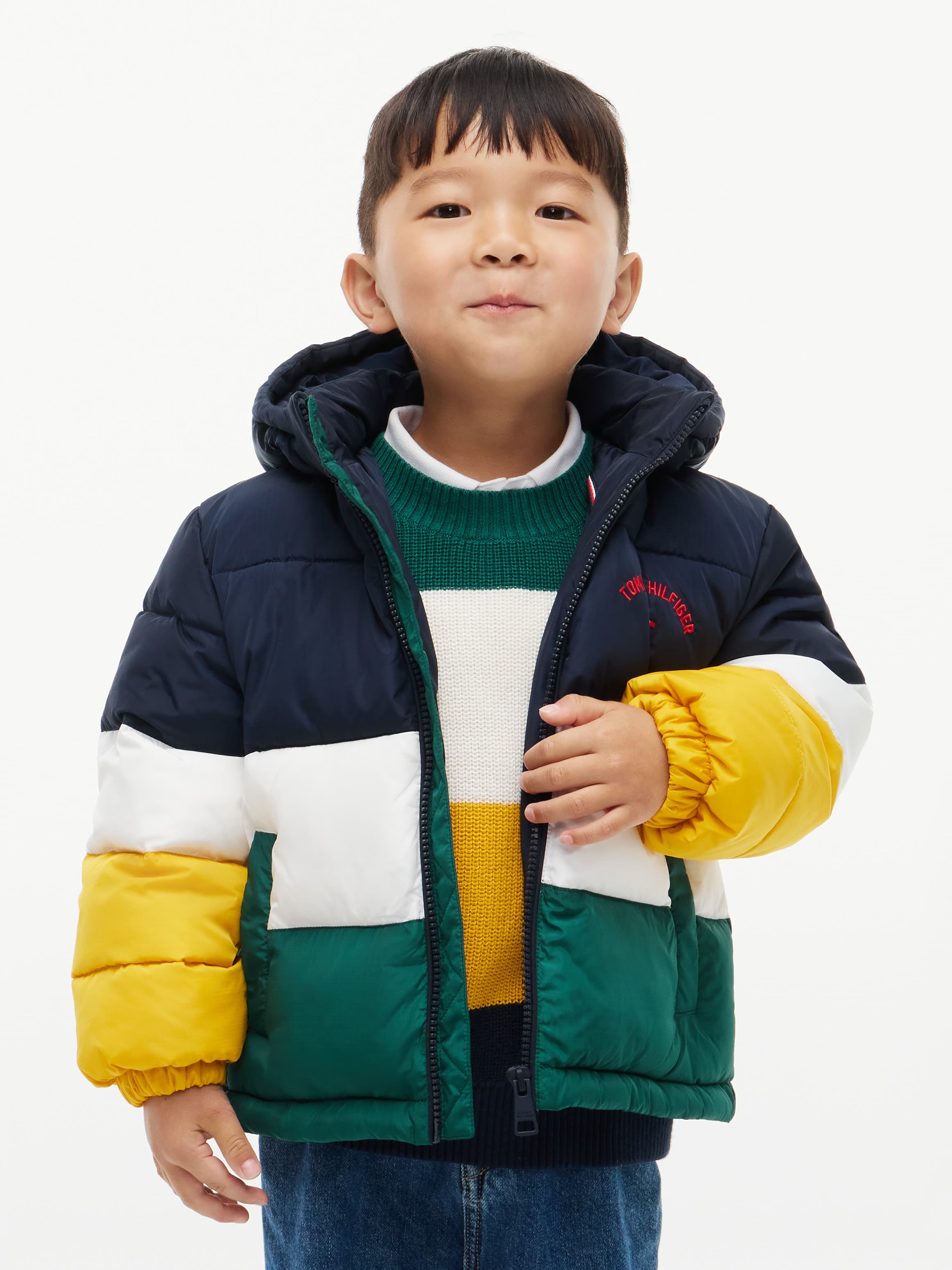 Colour-Blocked Ripstop Hooded Puffer Jacket